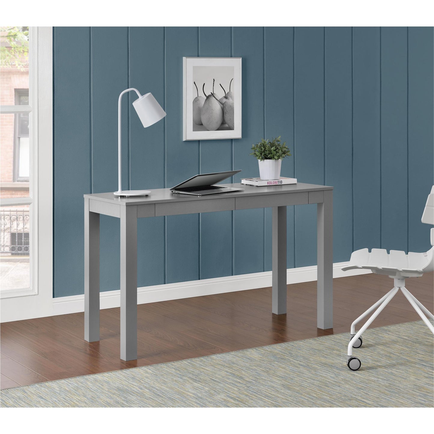 Large Parsons Computer Desk with 2 Drawers - Gray