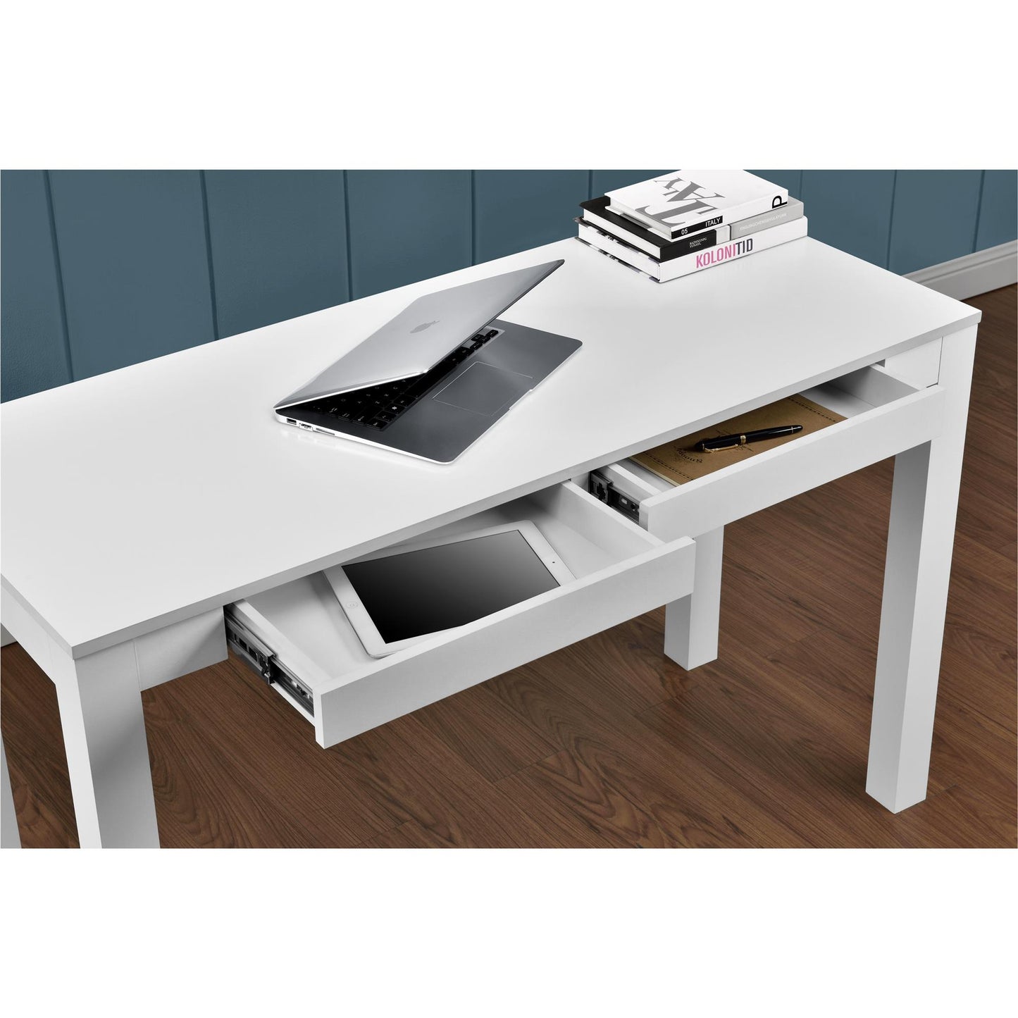Large Parsons Computer Desk with 2 Drawers - White