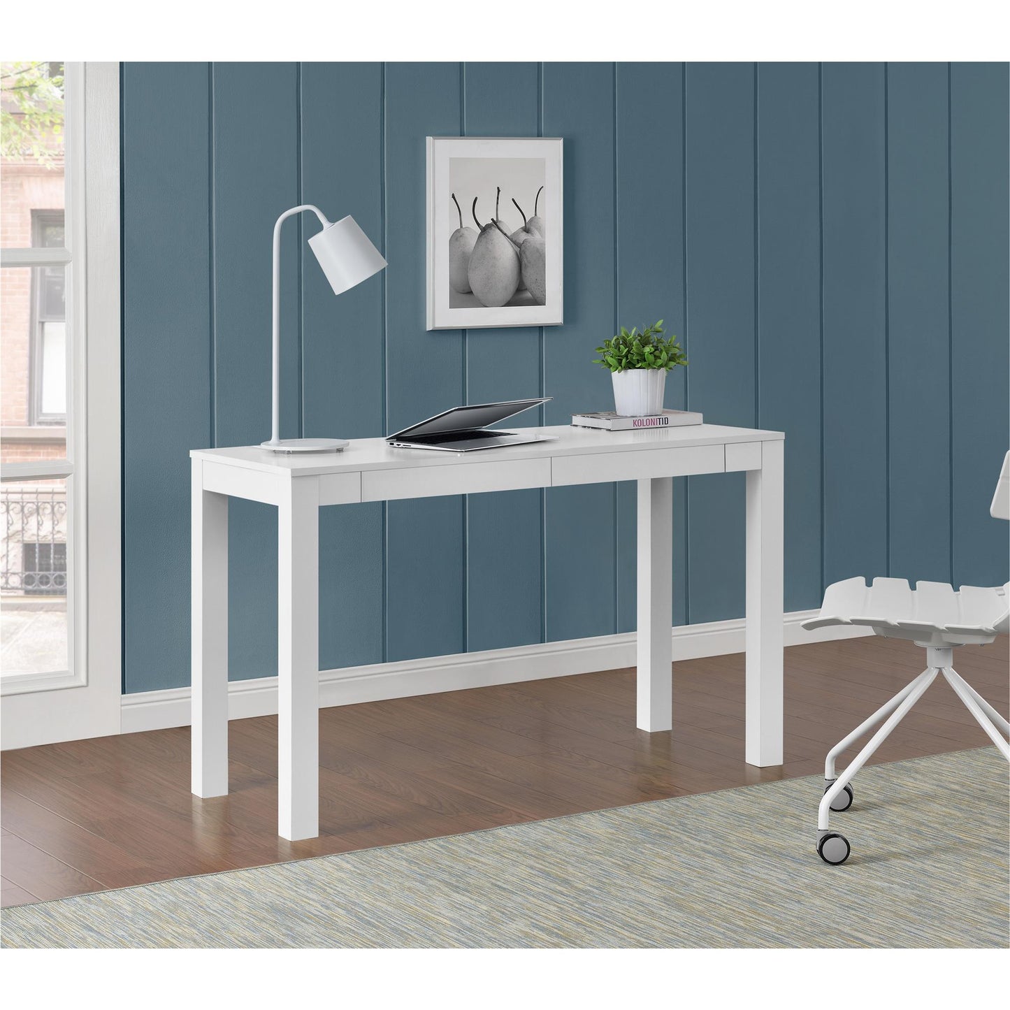 Large Parsons Computer Desk with 2 Drawers - White