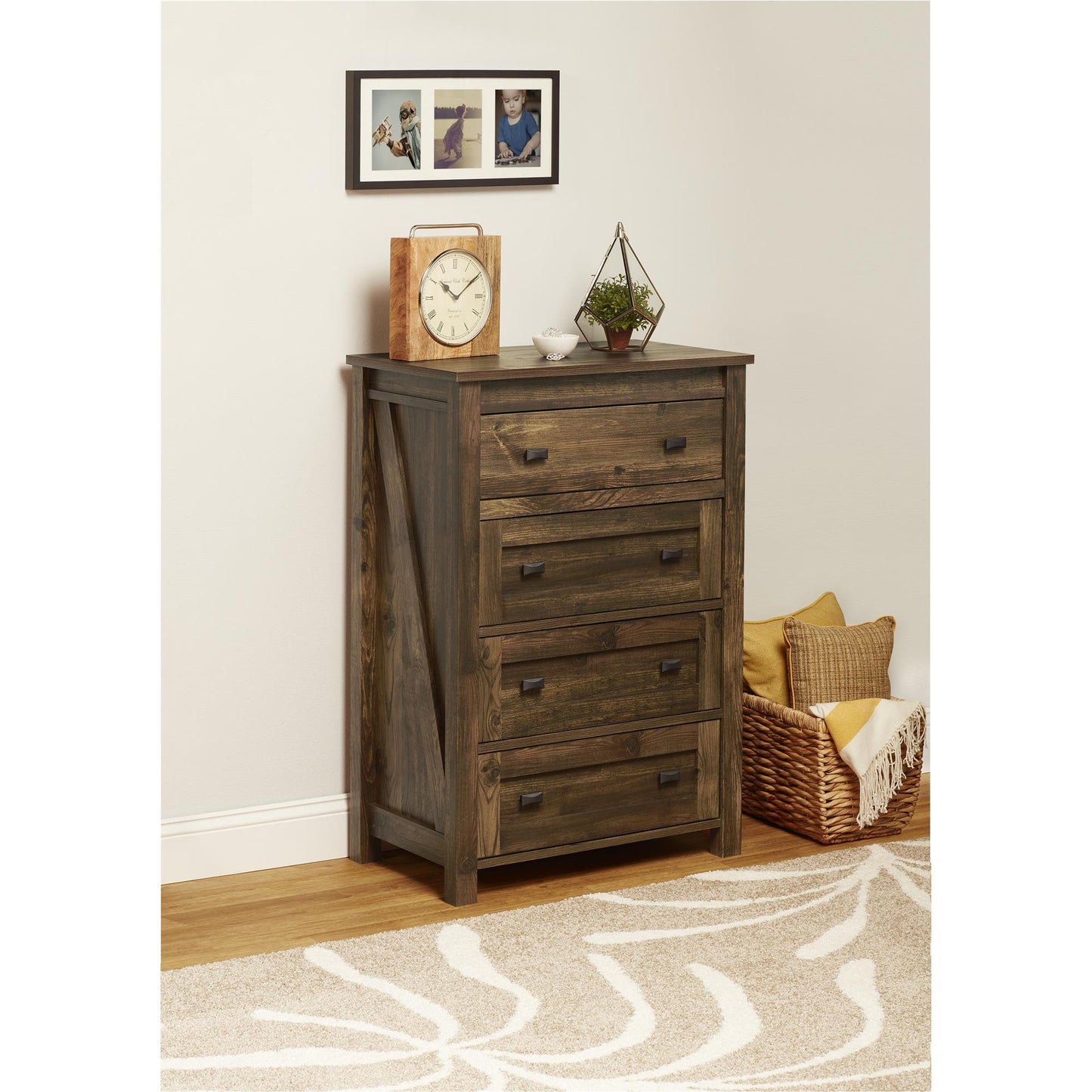 Farmington 4 Drawer Rustic Farmhouse Dresser with Linen Interiors - Rustic