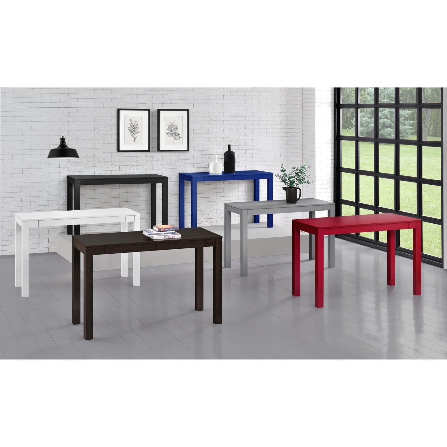 Large Parsons Computer Desk with 2 Drawers - White