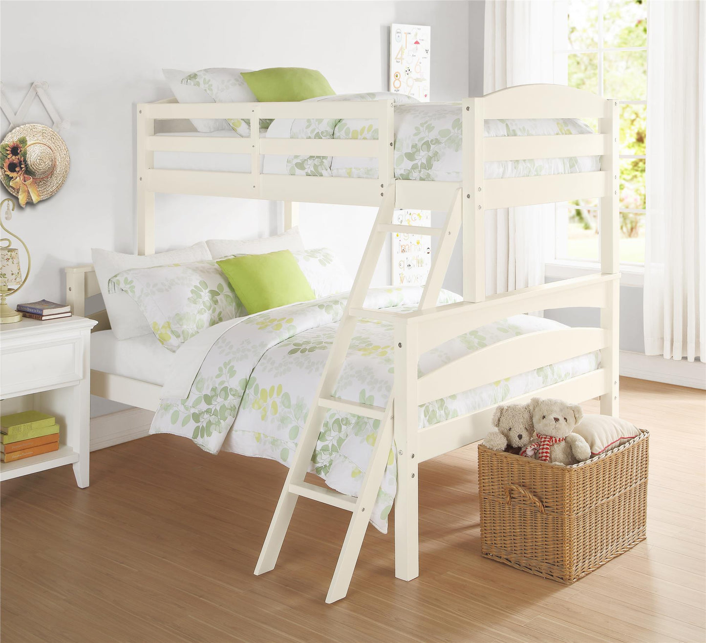 Brady Twin over Full Wooden Bunk Bed Frame with Ladder - White