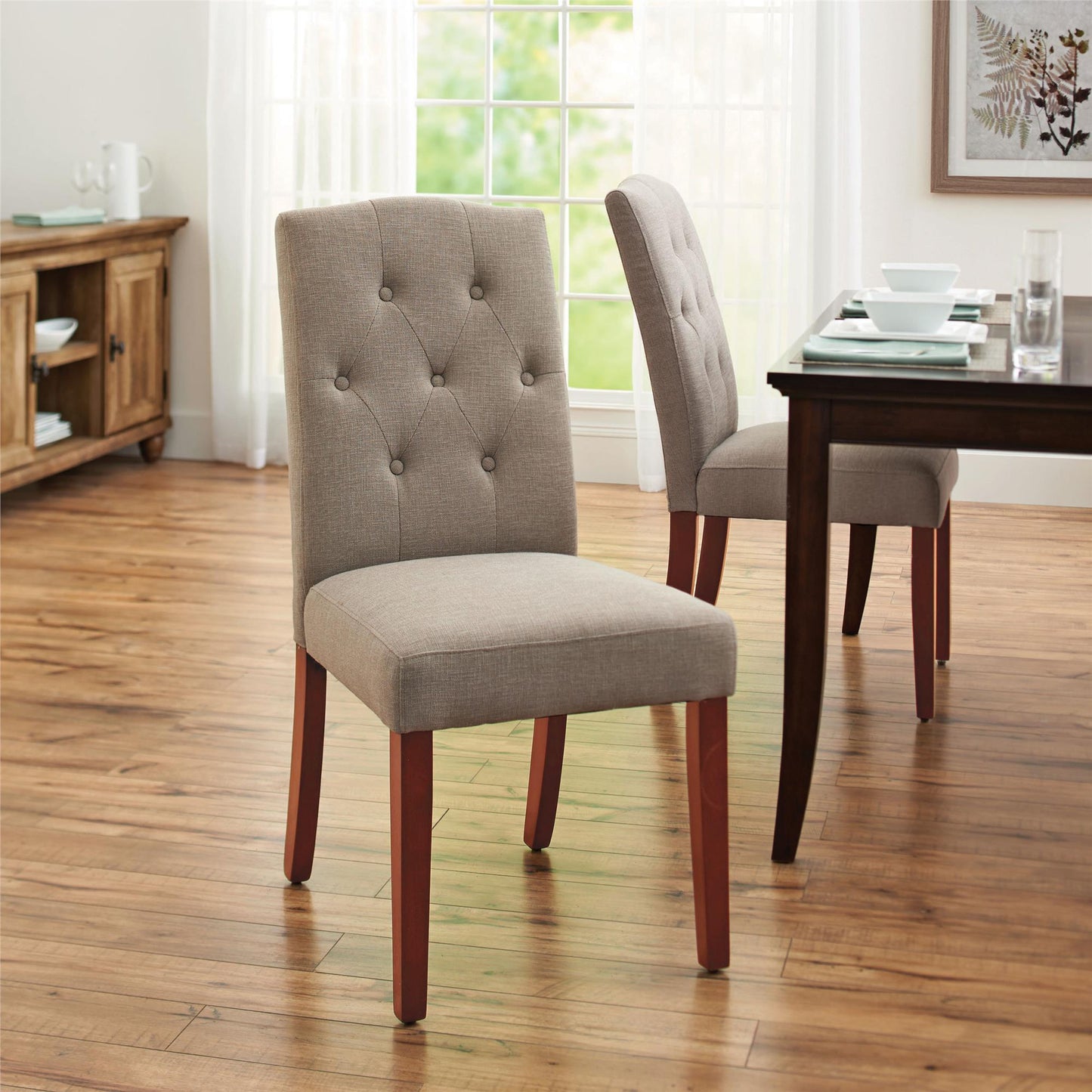 Better Homes and Gardens Parsons Upholstered Tufted Dining Chair, Taupe - Dark Taupe