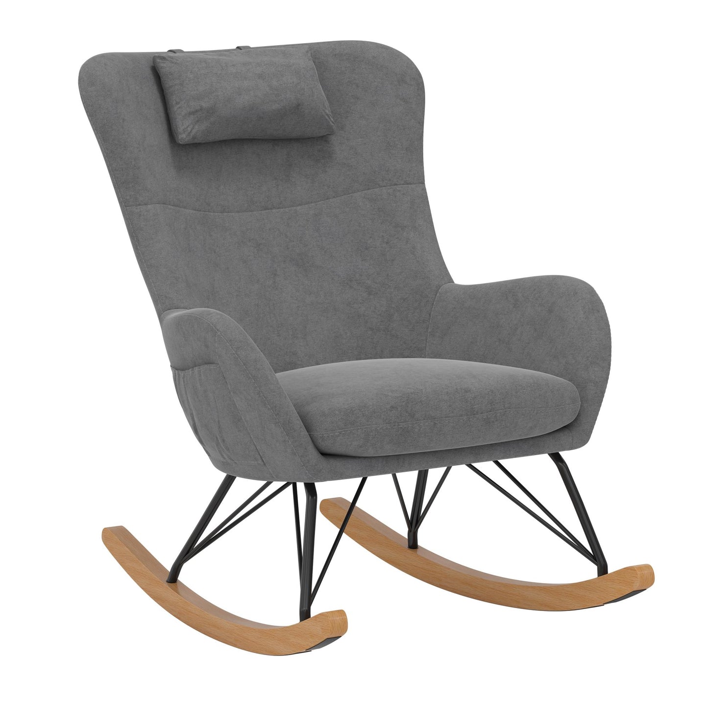 Robbie Rocker Accent Chair with Storage Pockets and Matching Pillow Headrest - Gray