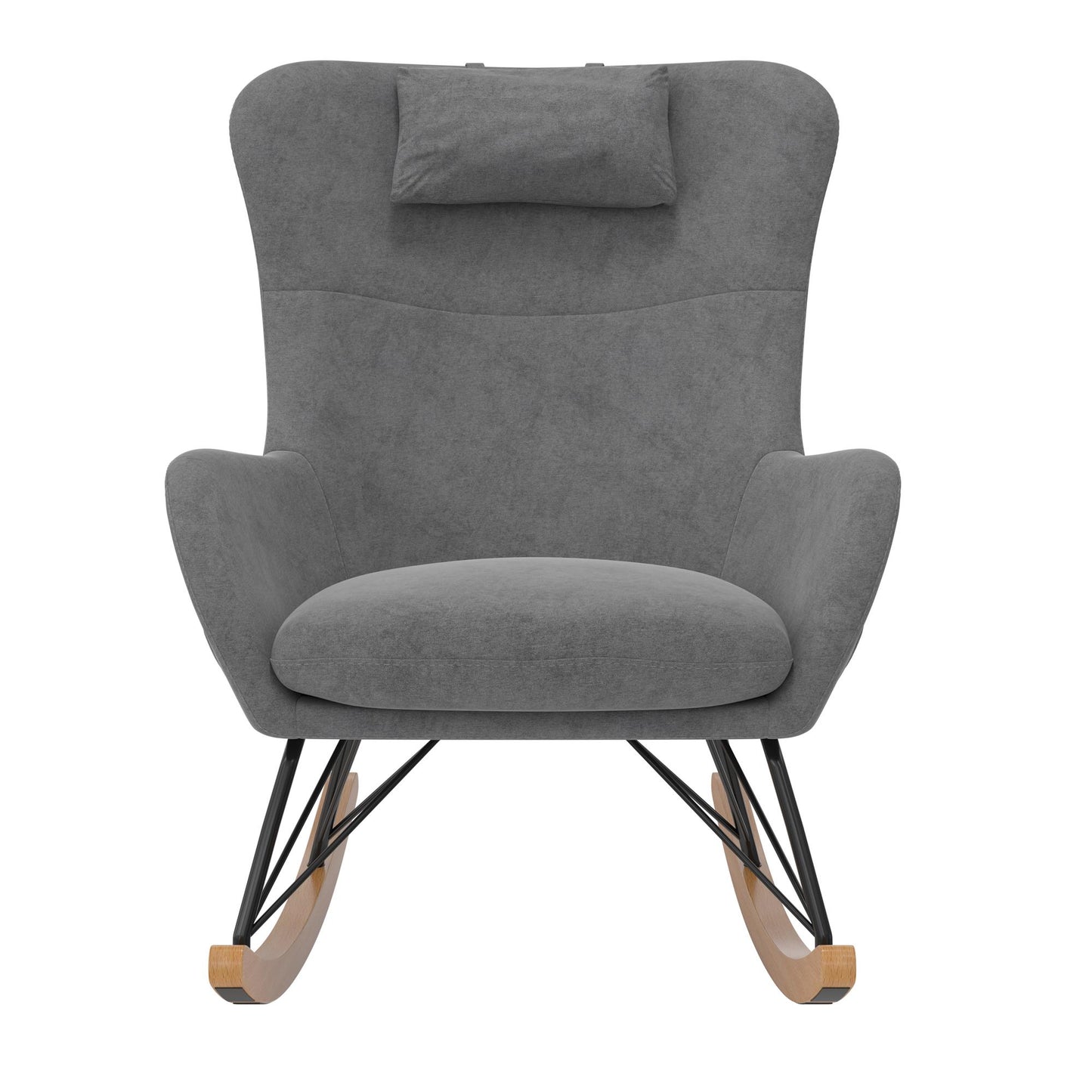 Robbie Rocker Accent Chair with Storage Pockets and Matching Pillow Headrest - Gray