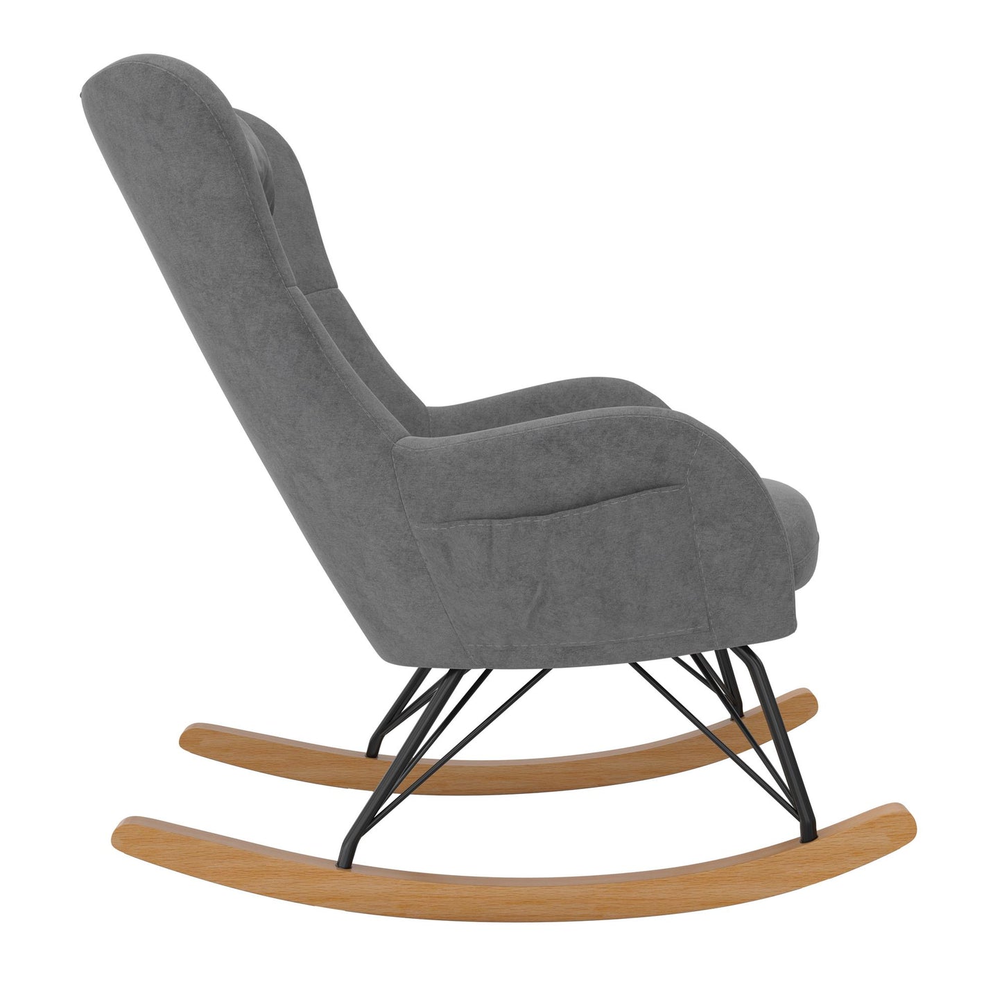 Robbie Rocker Accent Chair with Storage Pockets and Matching Pillow Headrest - Gray