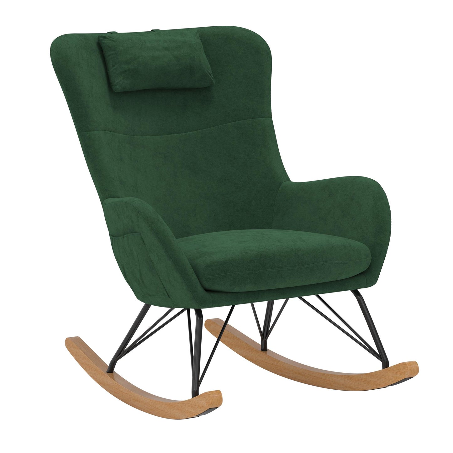Robbie Rocker Accent Chair with Storage Pockets and Matching Pillow Headrest - Green
