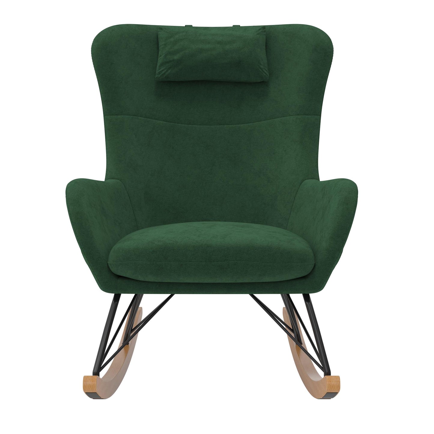 Robbie Rocker Accent Chair with Storage Pockets and Matching Pillow Headrest - Green