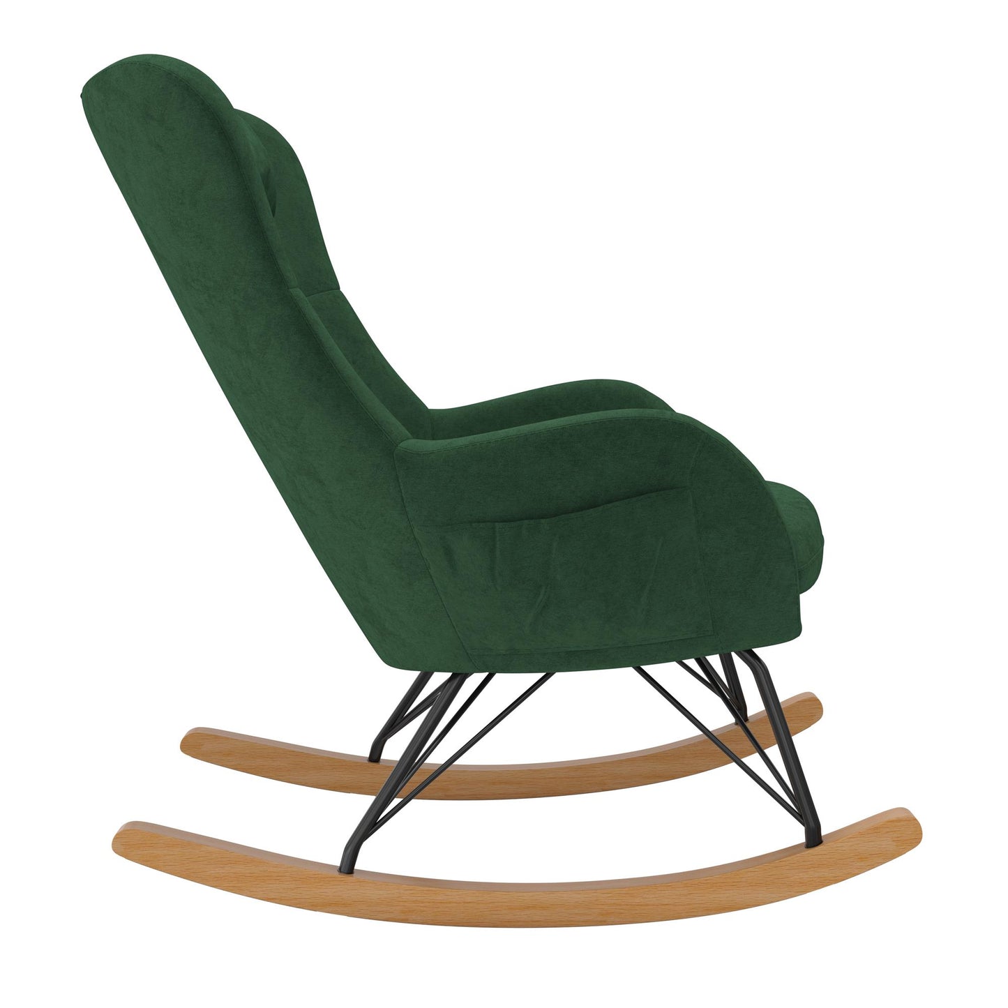 Robbie Rocker Accent Chair with Storage Pockets and Matching Pillow Headrest - Green