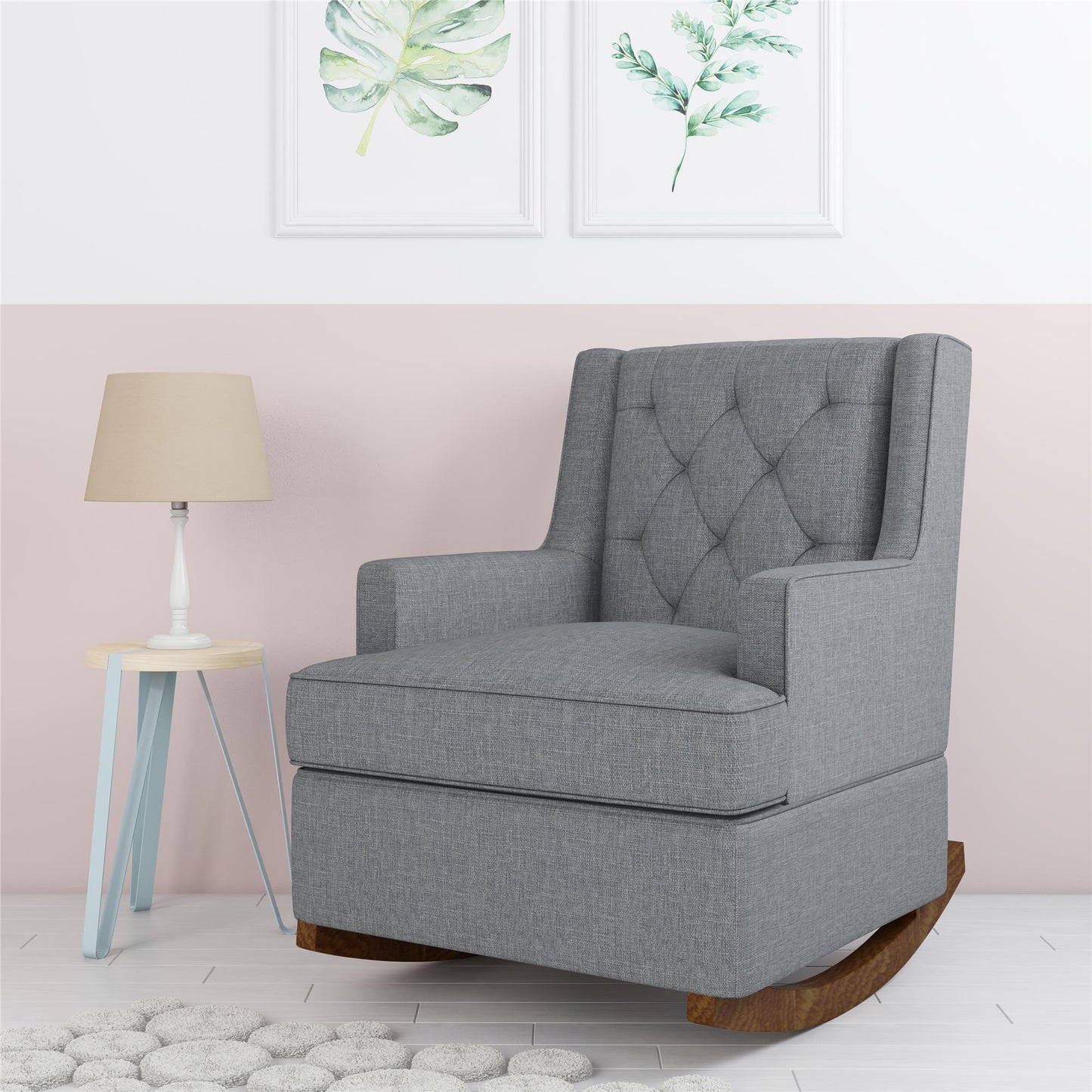 Bennet Transitional Wingback Linen Upholstered Nursery Rocker Chair - Grey Linen