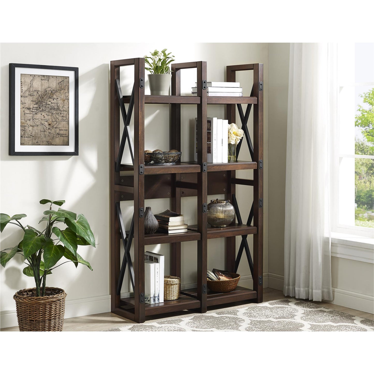 Wildwood Wood Veneer Bookcase/Room Divider with 8 Shelves - Espresso