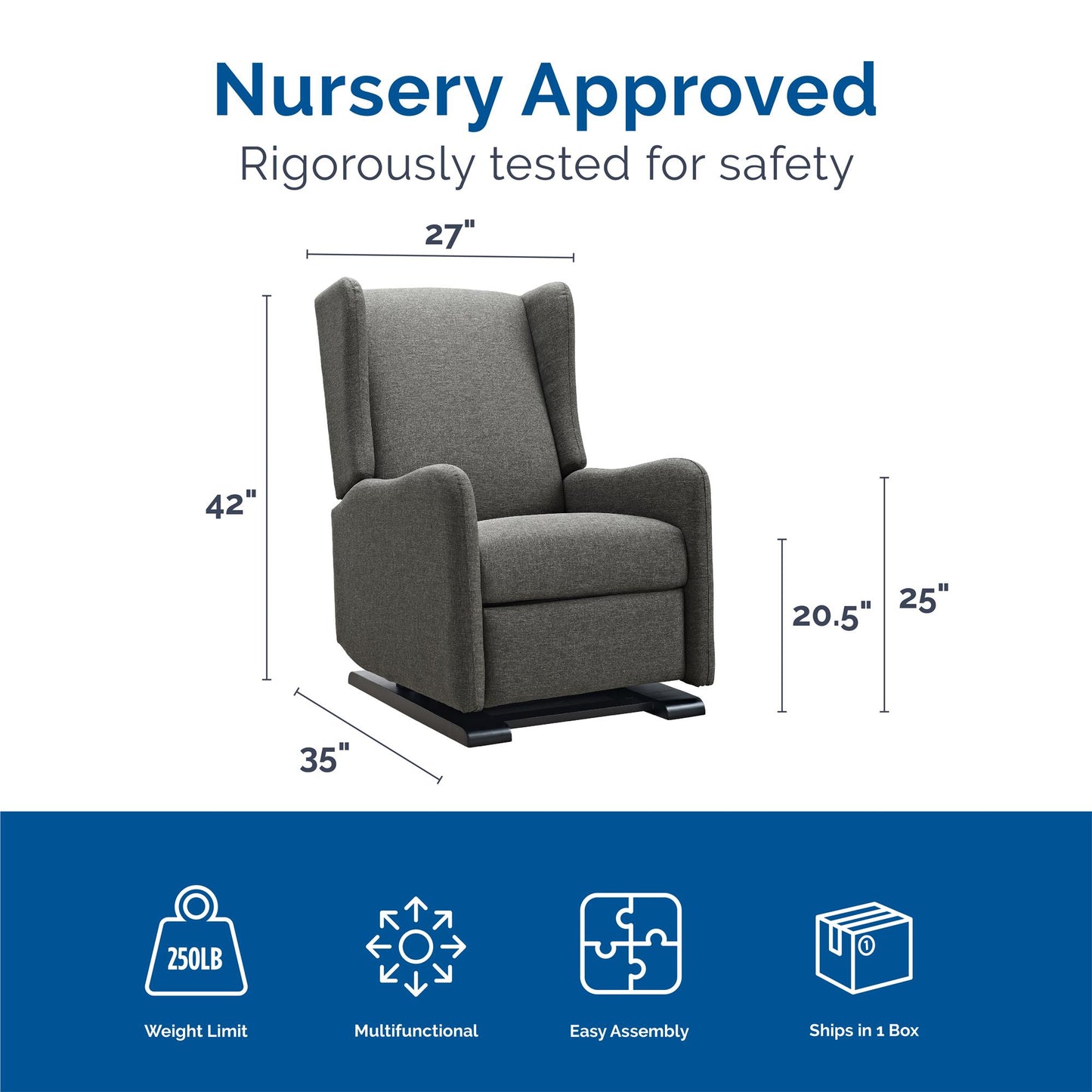 Rylee Upholstered Tall Wingback Glider Recliner Chair - Gray