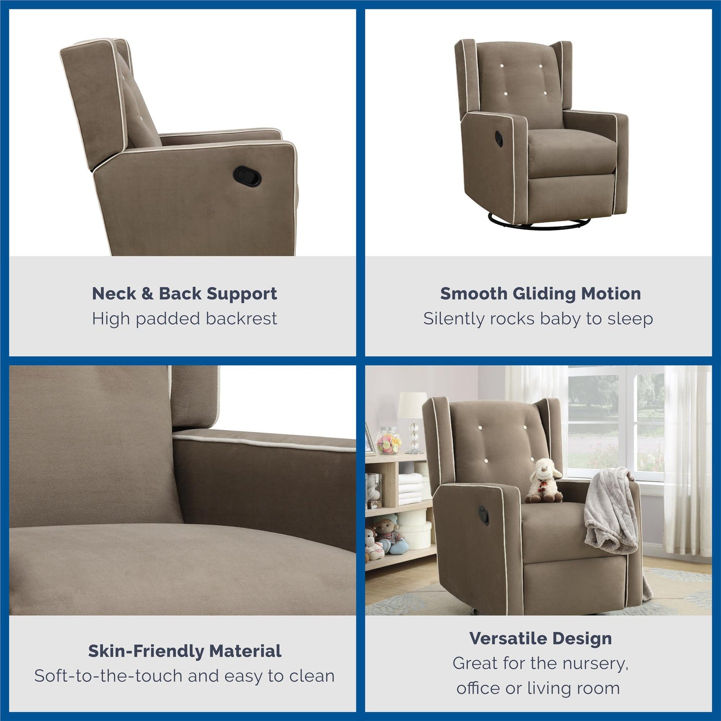 Mikayla Swivel Glider Recliner Chair Pocket Coil Seating - Mocha