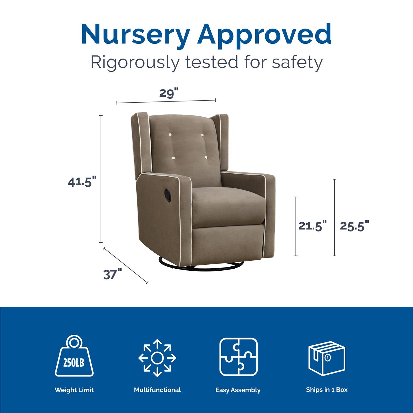 Mikayla Swivel Glider Recliner Chair Pocket Coil Seating - Mocha