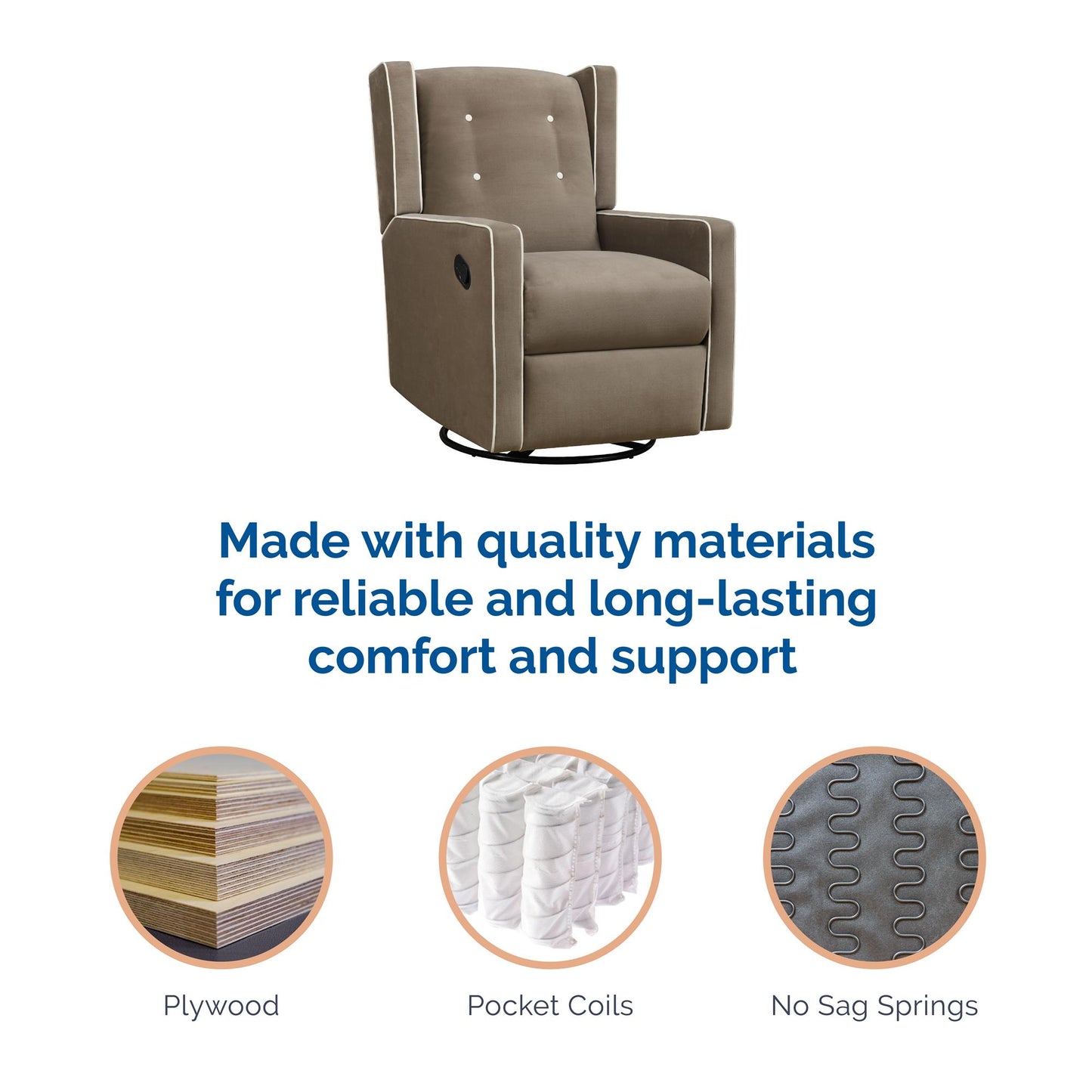 Mikayla Swivel Glider Recliner Chair Pocket Coil Seating - Mocha