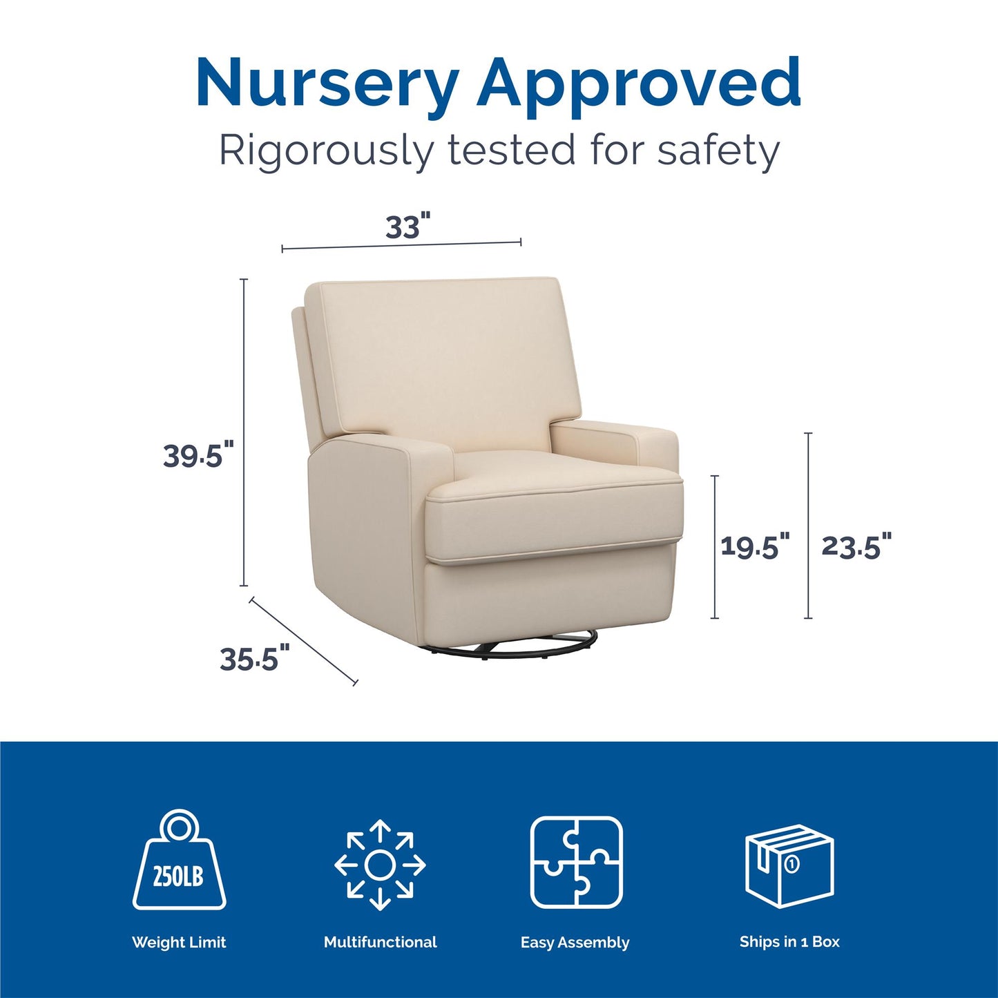 Rylan Upholstered Swivel Glider Recliner Chair with Square Back - Beige