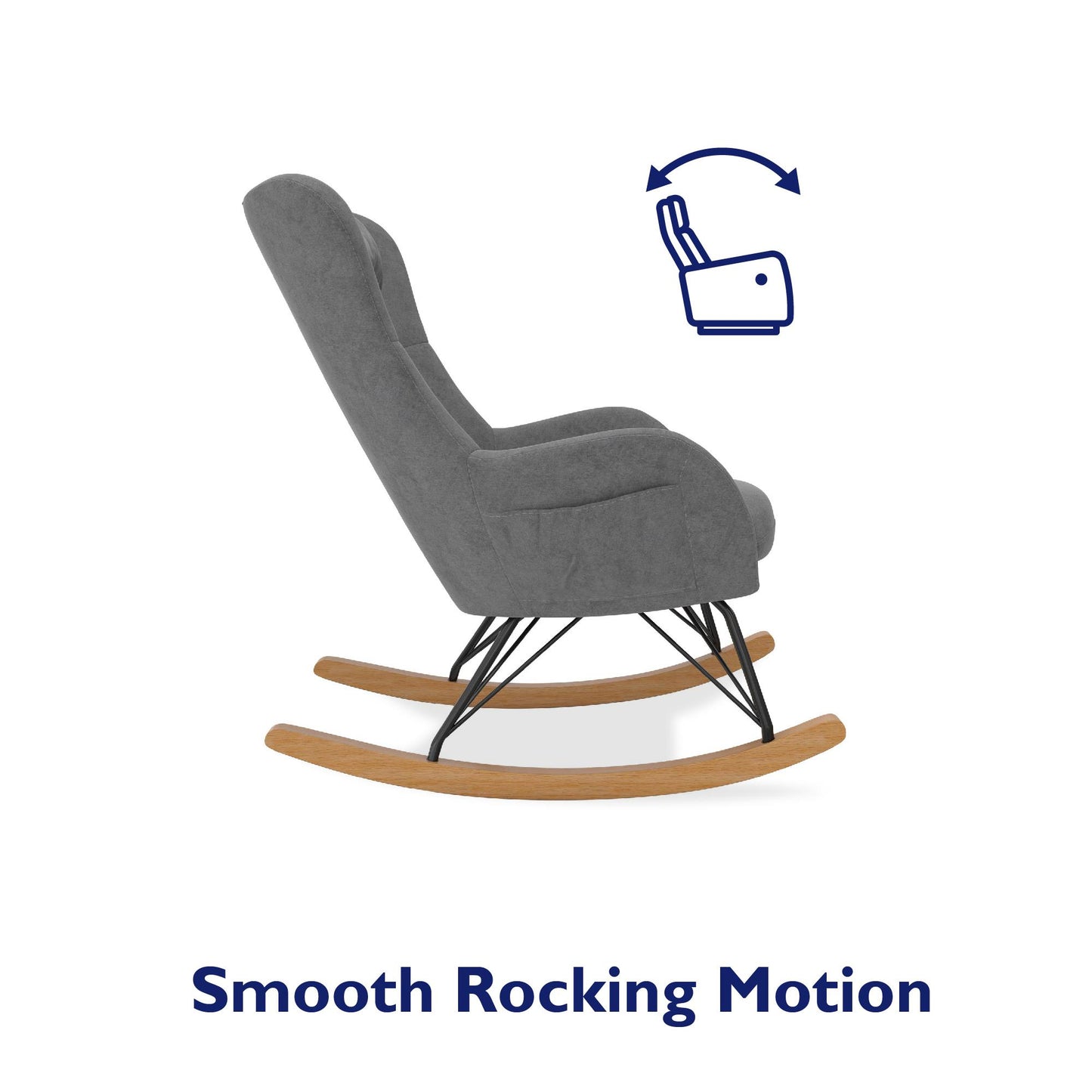 Robbie Rocker Accent Chair with Storage Pockets and Matching Pillow Headrest - Gray