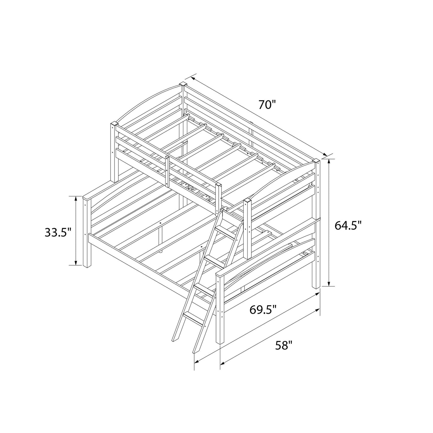 Brady Twin over Full Wooden Bunk Bed Frame with Ladder - Graphite Blue