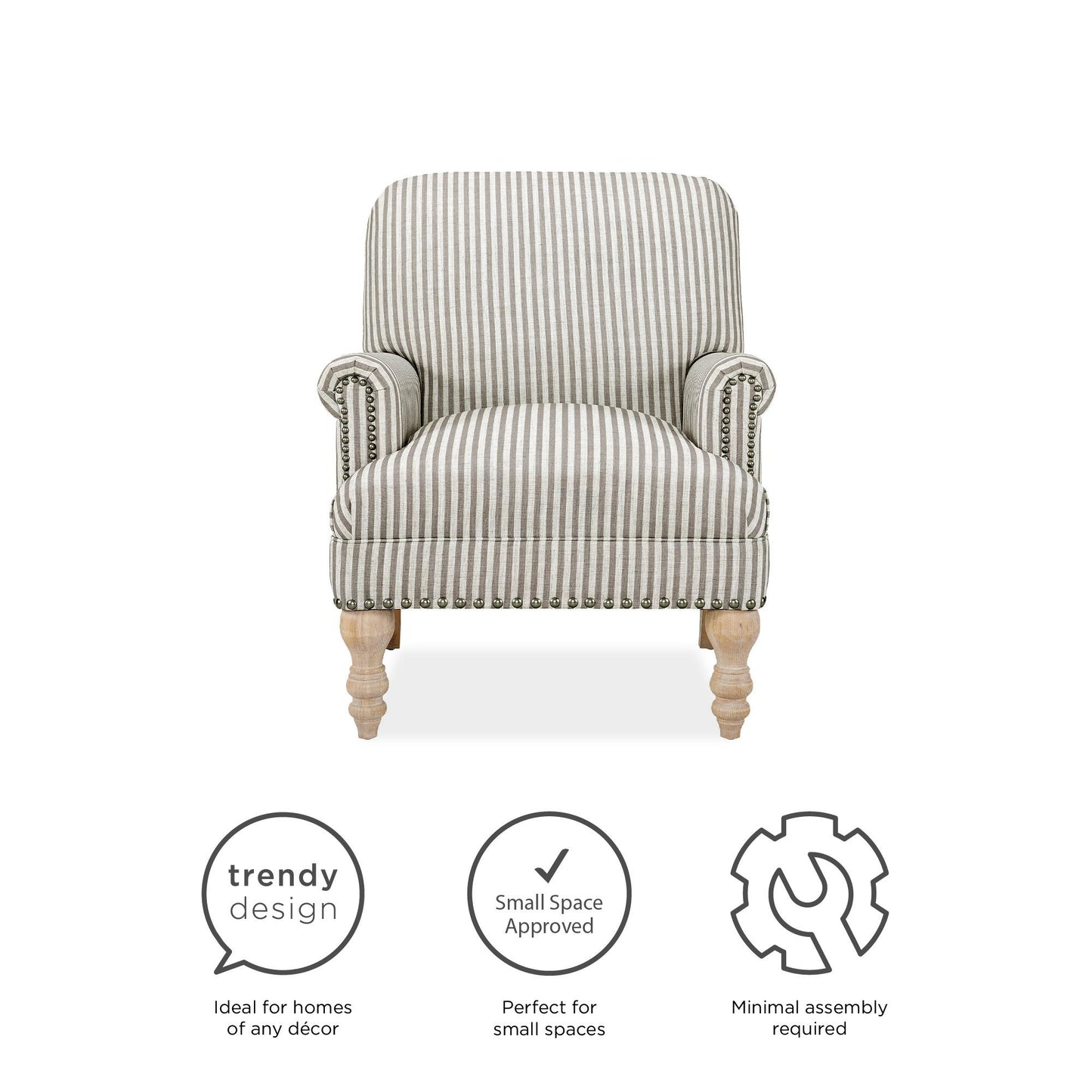 Jaya Upholstered Accent Chair with Solid Wood Feet - Beige Stripe