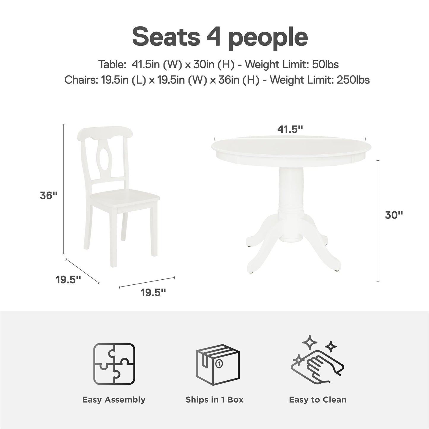 Aubrey 5 Piece Traditional Pedestal Round Dining Table and Chairs Set - White