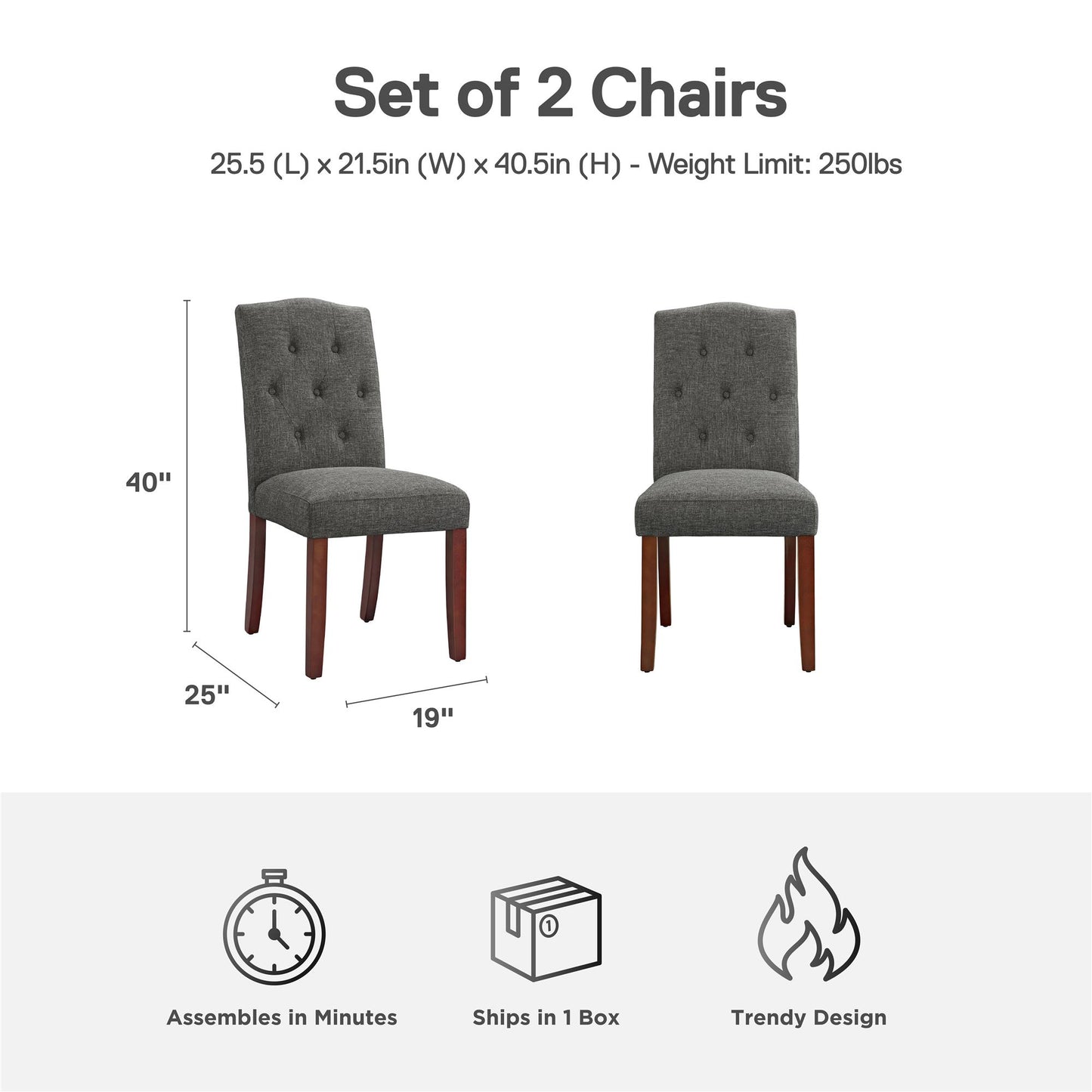 Better Homes and Gardens Parsons Upholstered Tufted Dining Chair, Gray - Grey Linen