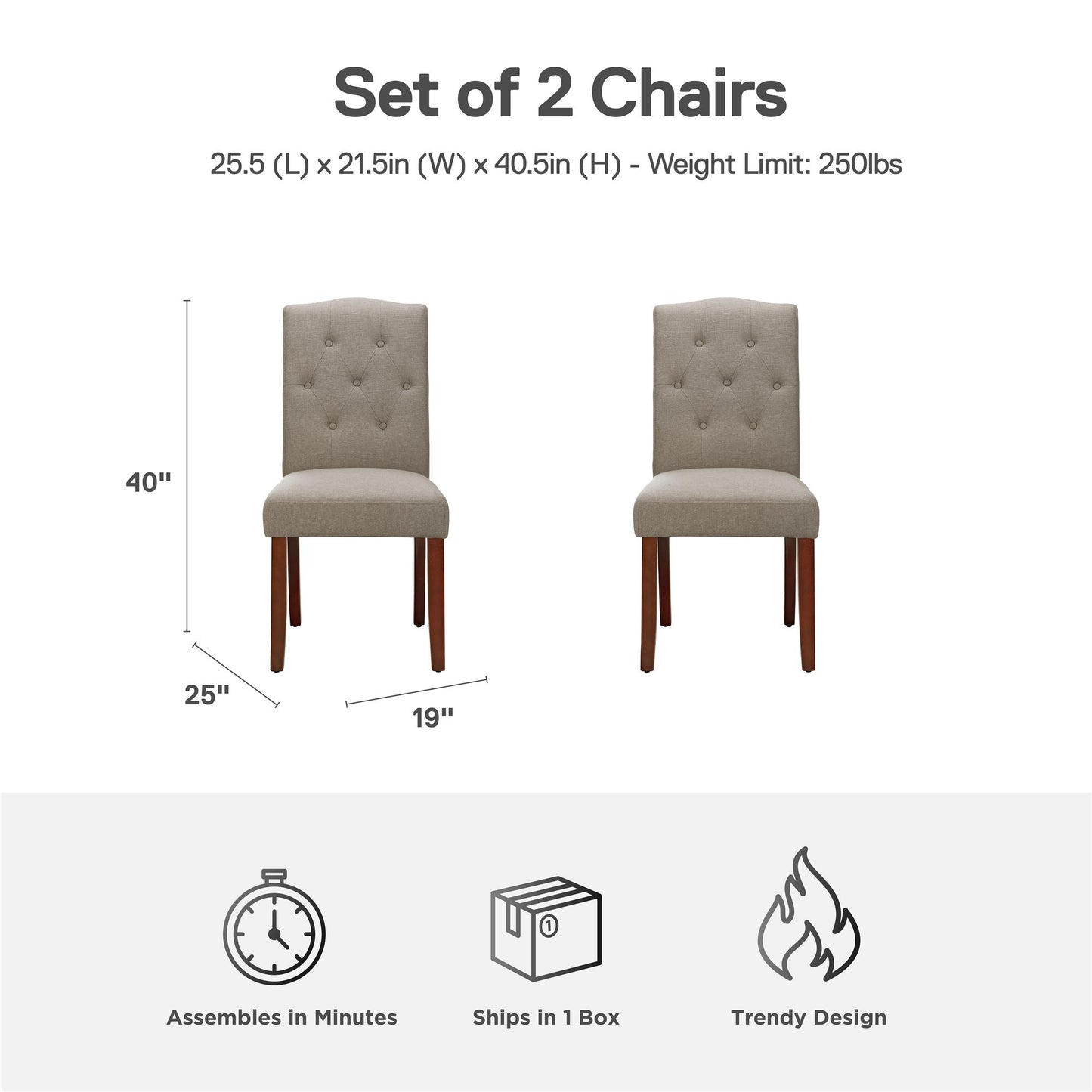 Better Homes and Gardens Parsons Upholstered Tufted Dining Chair, Taupe - Dark Taupe