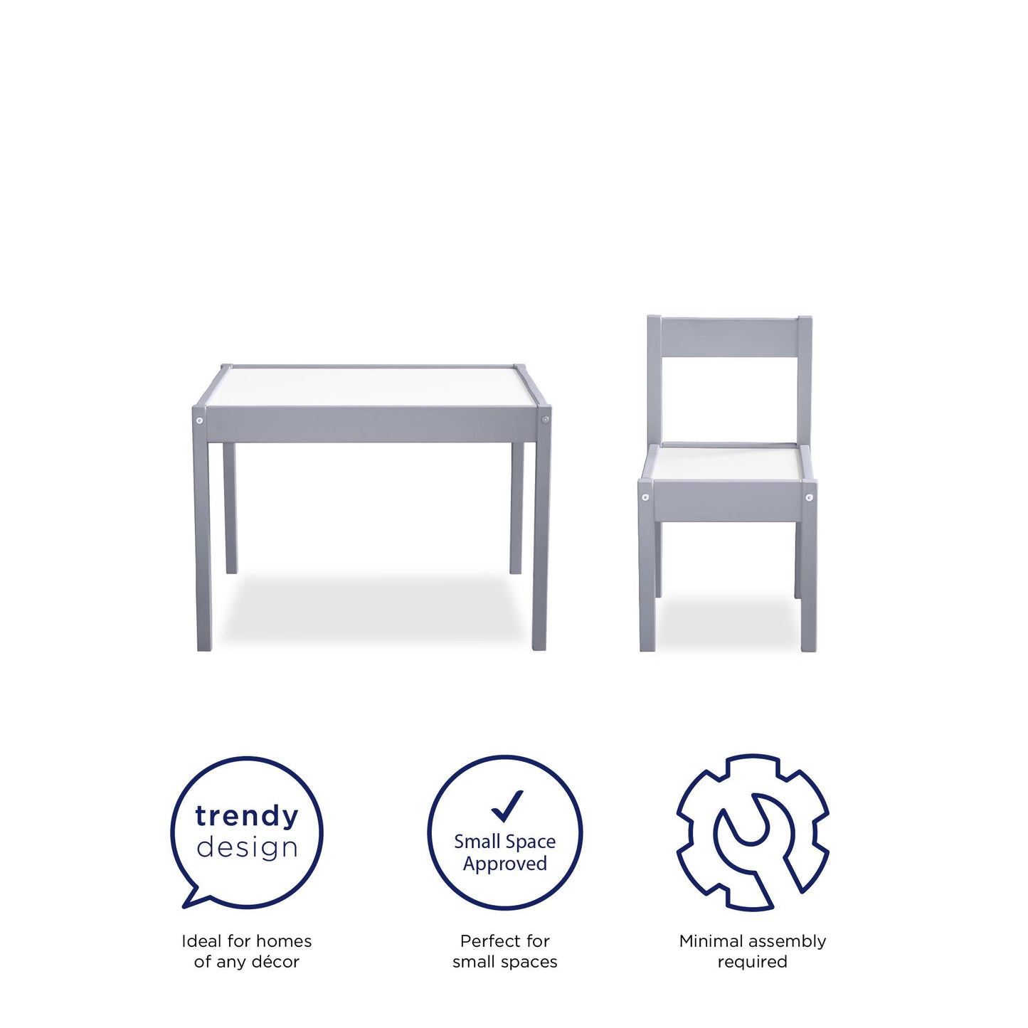 Hunter 3-Piece Kiddy Table and Chair Kids Set - Gray
