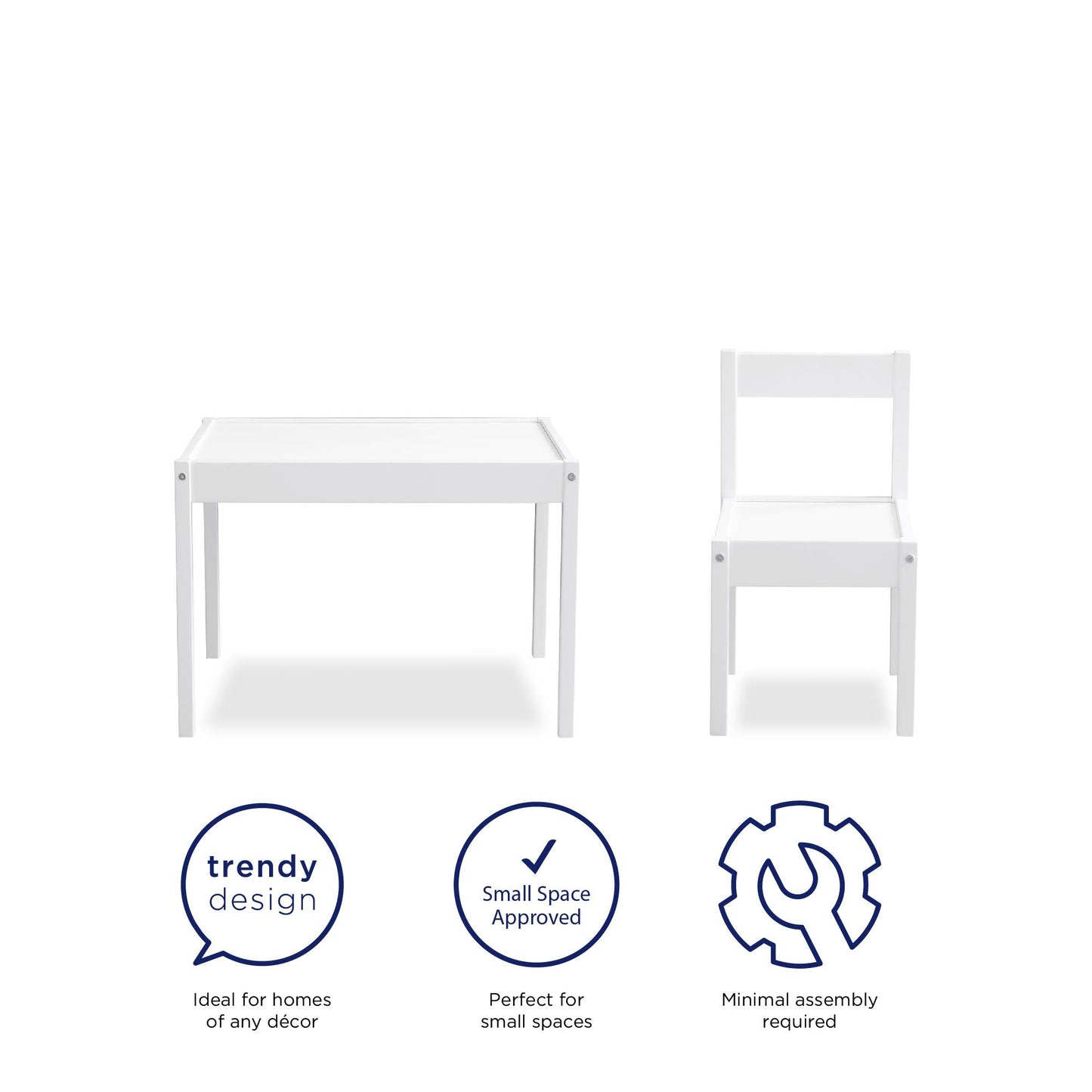Hunter 3-Piece Kiddy Table and Chair Kids Set - White