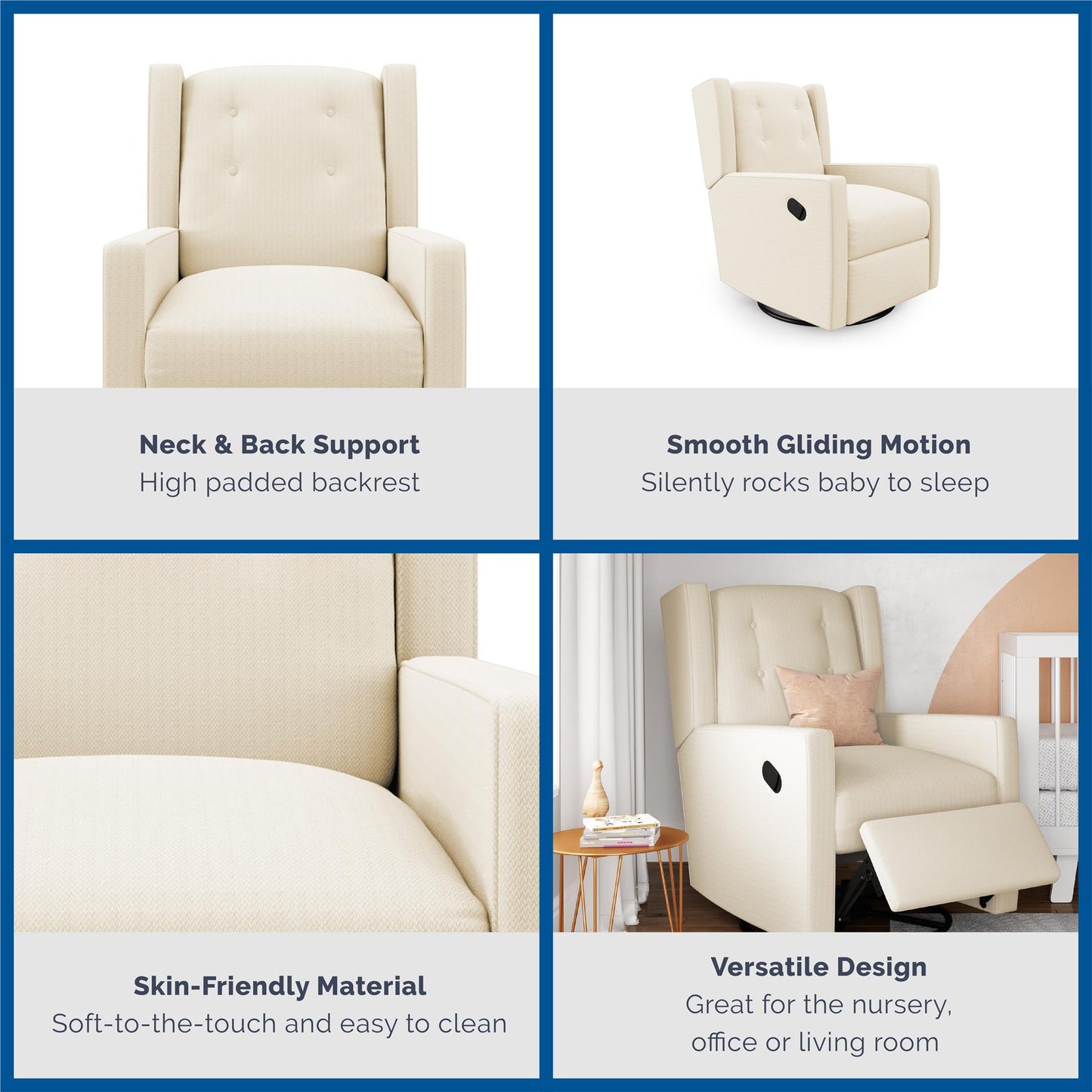 Mikayla Swivel Glider Recliner Chair Pocket Coil Seating - White