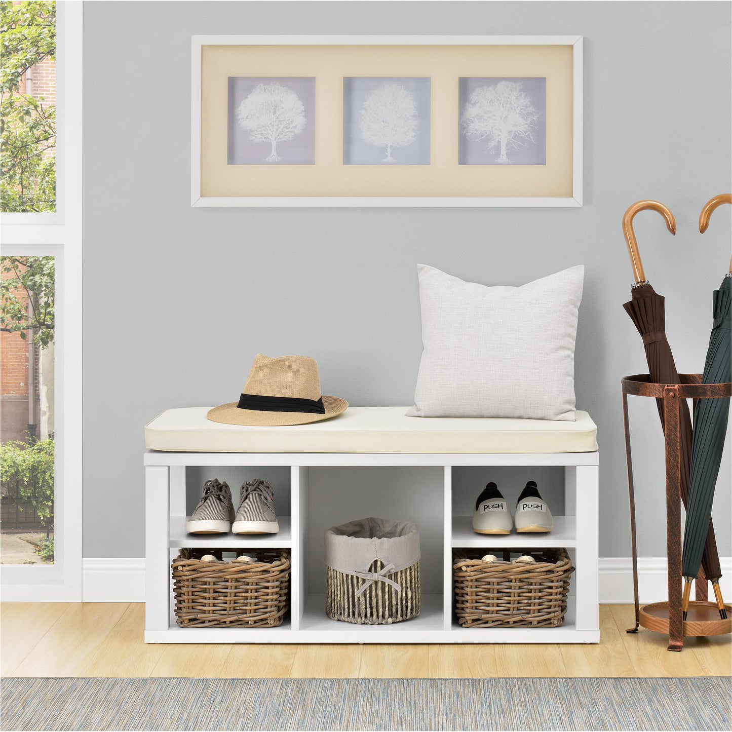 Parsons Multipurpose Storage Bench with Foam Cushion - White