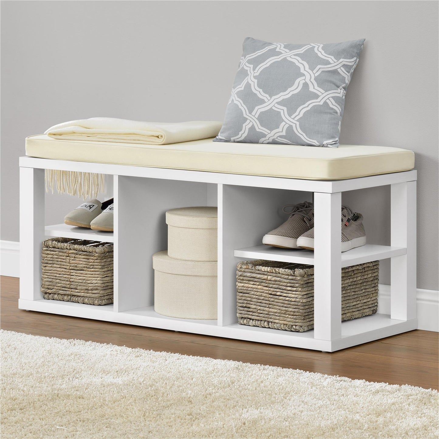 Parsons Multipurpose Storage Bench with Foam Cushion - White