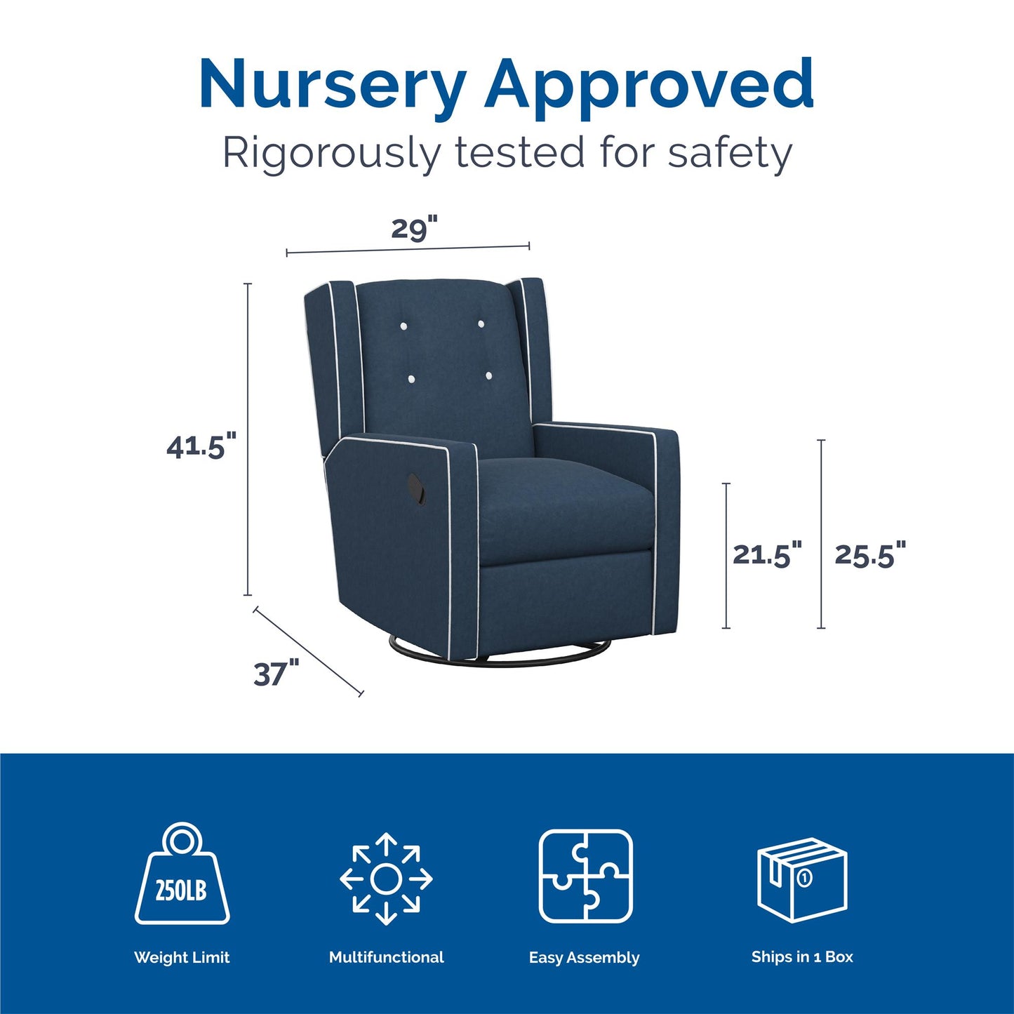 Mikayla Swivel Glider Recliner Chair Pocket Coil Seating - Blue
