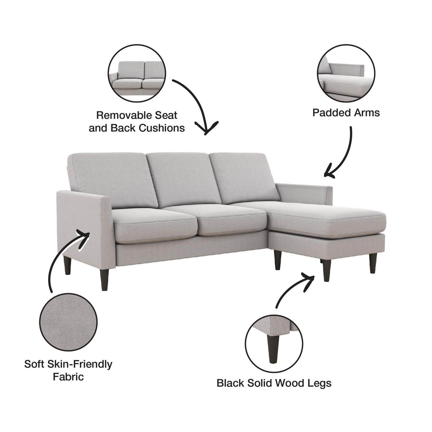 Winston Reversible Sofa Sectional - Light Gray