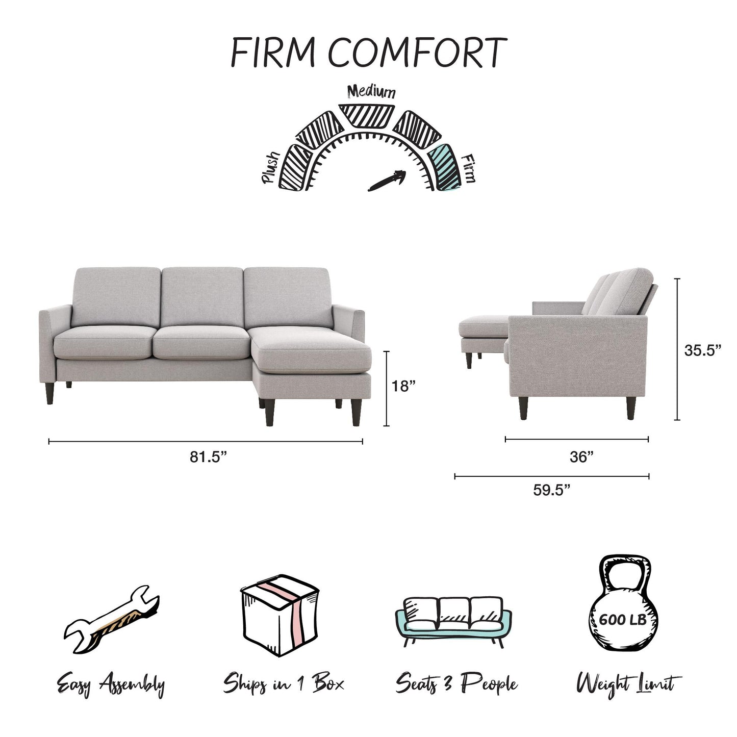 Winston Reversible Sofa Sectional - Light Gray