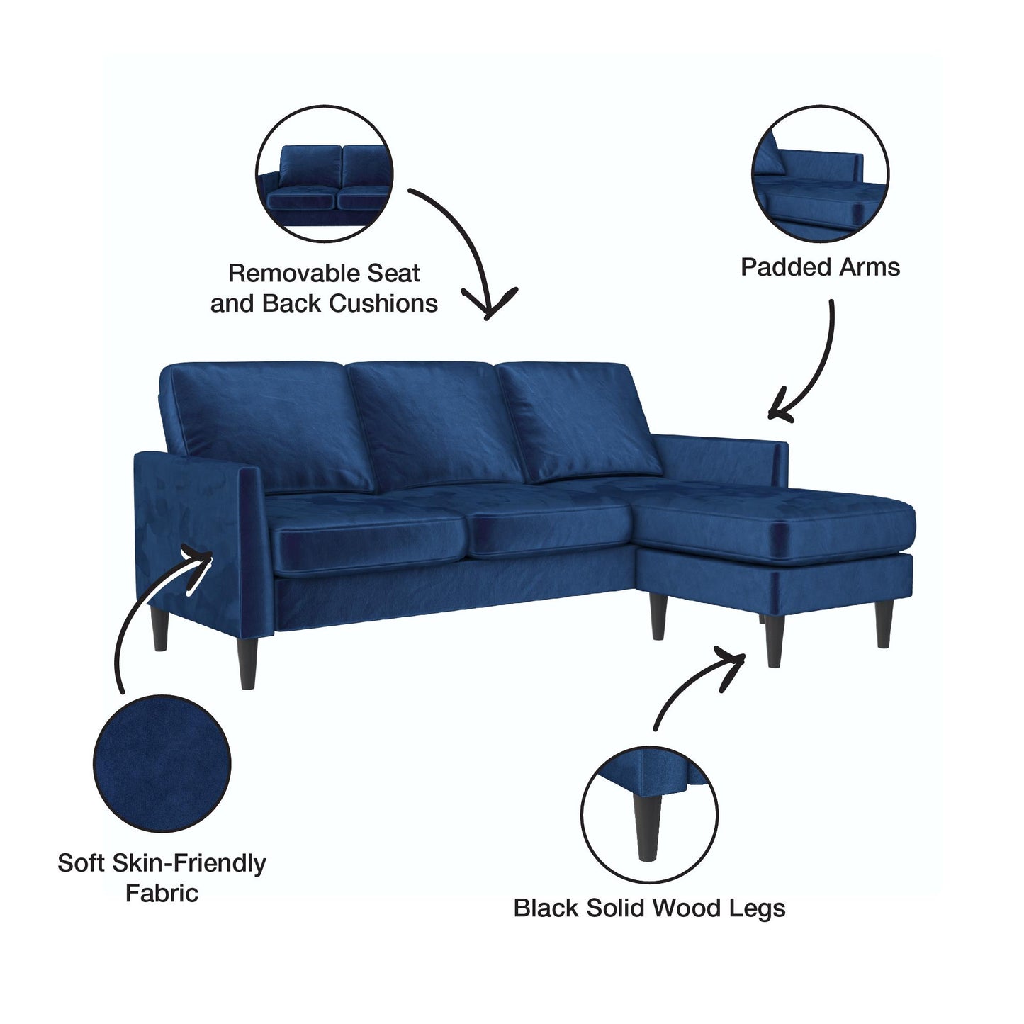 Winston Reversible Sofa Sectional - Blue