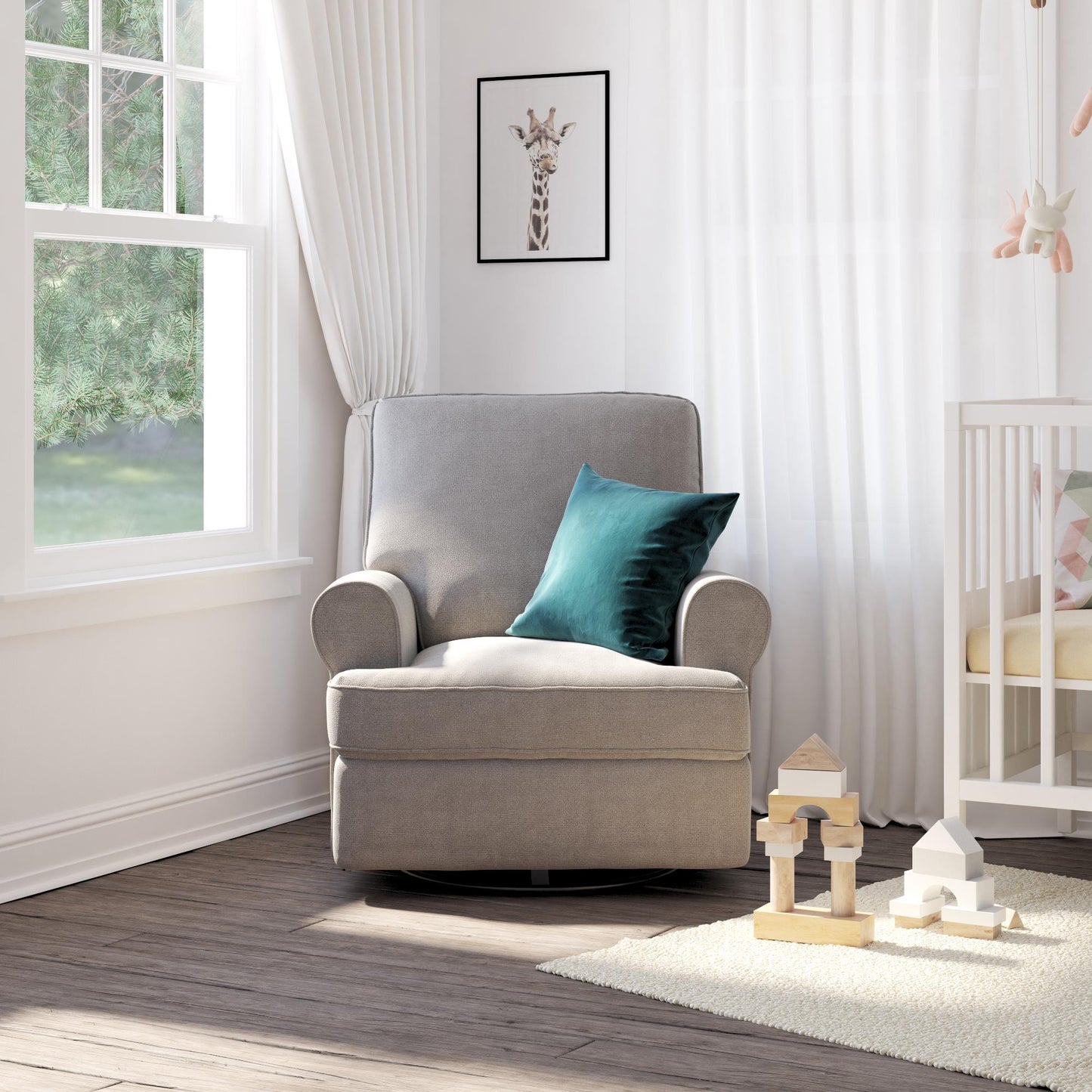 Tiana Swivel Glider Recliner Chair with Big Roll Arms and Pillowback - Gray