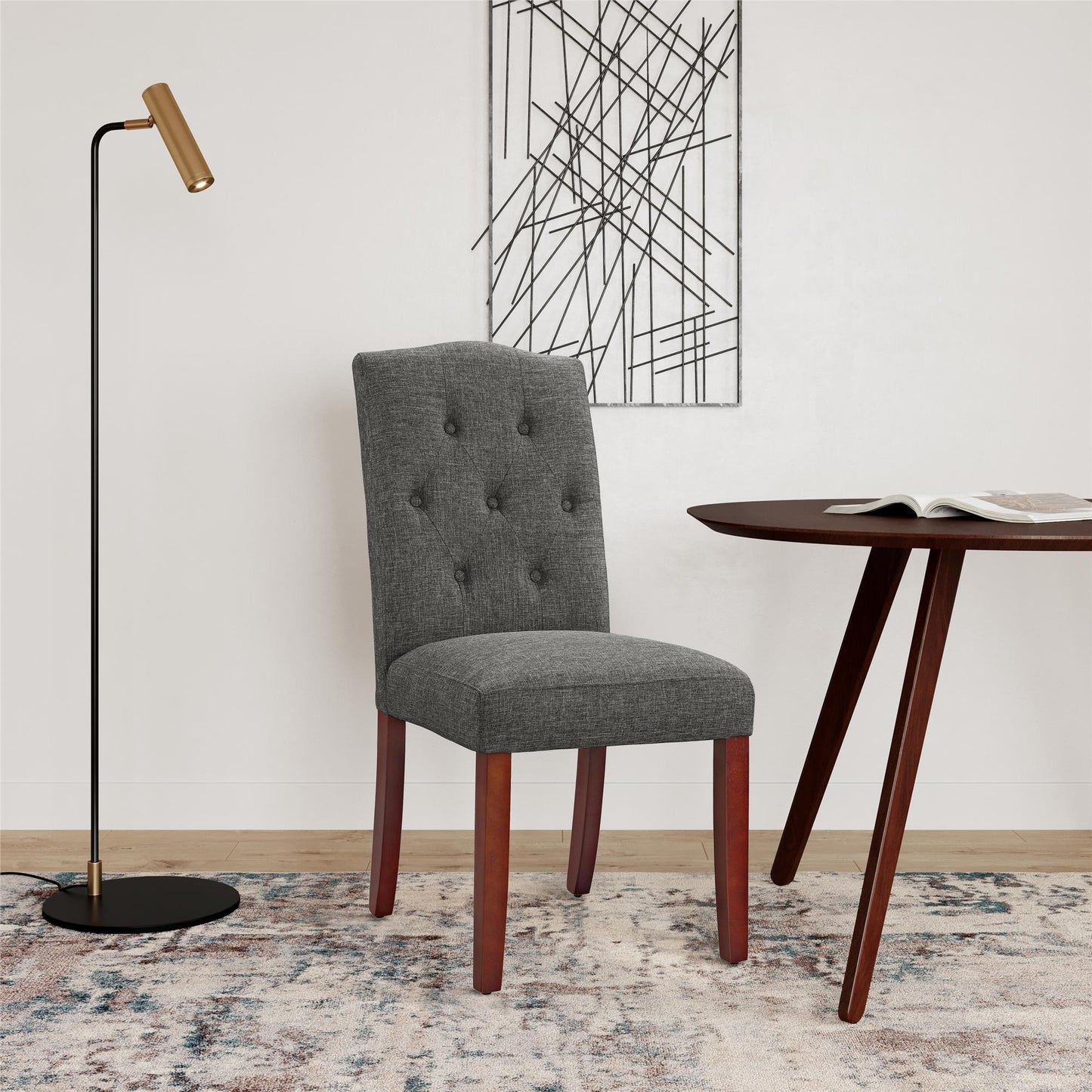 Better Homes and Gardens Parsons Upholstered Tufted Dining Chair, Gray - Grey Linen