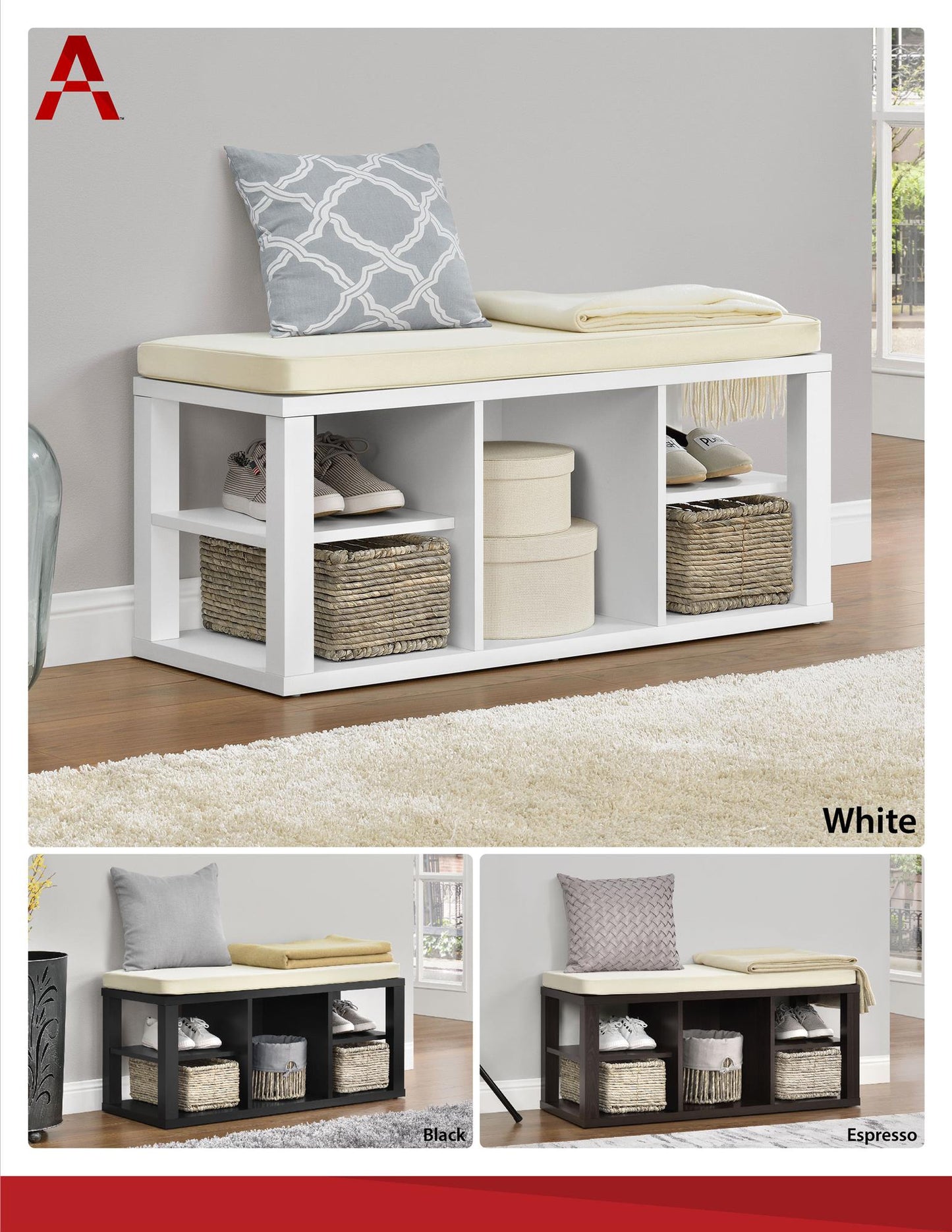 Parsons Multipurpose Storage Bench with Foam Cushion - White