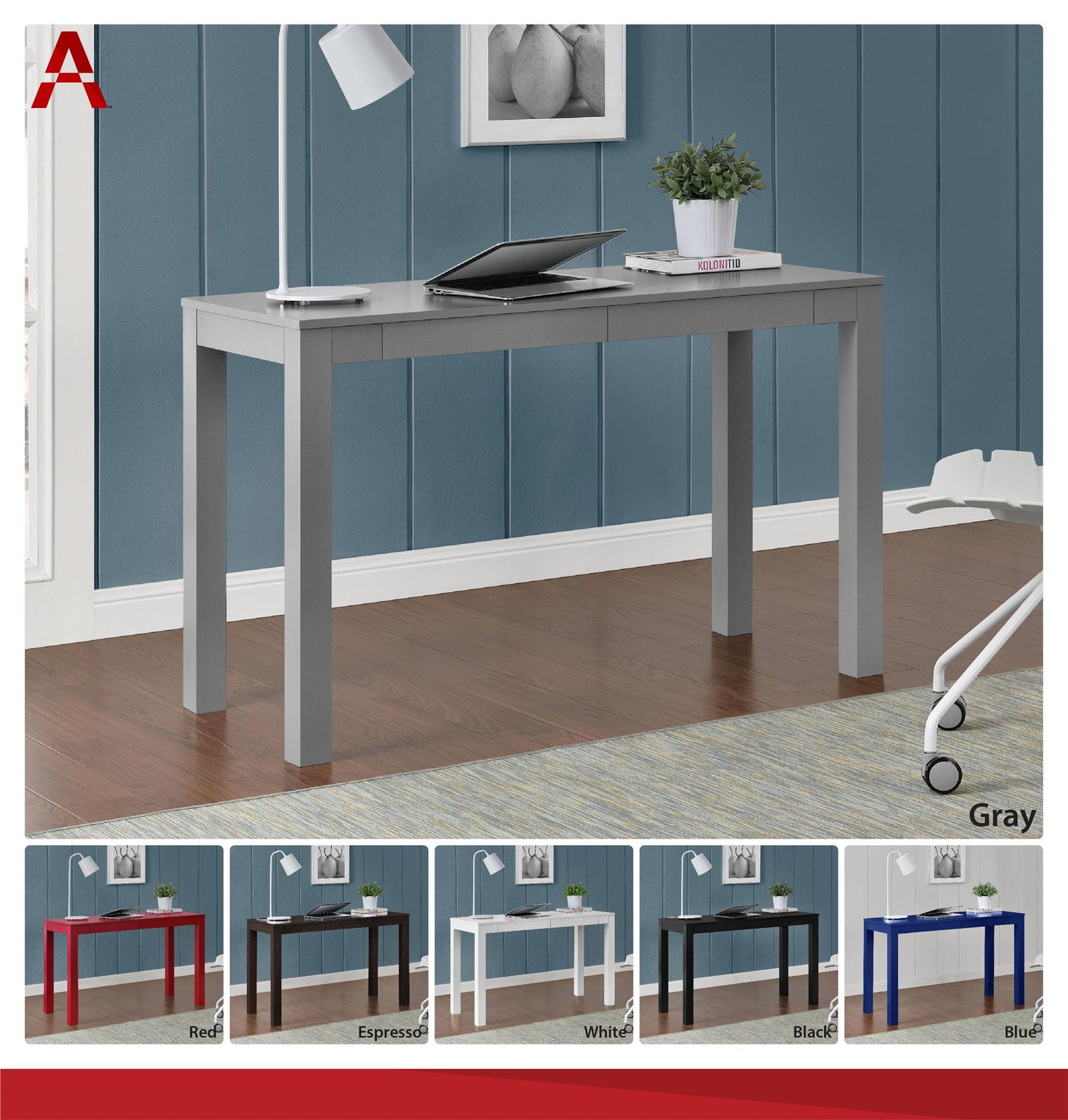 Large Parsons Computer Desk with 2 Drawers - White