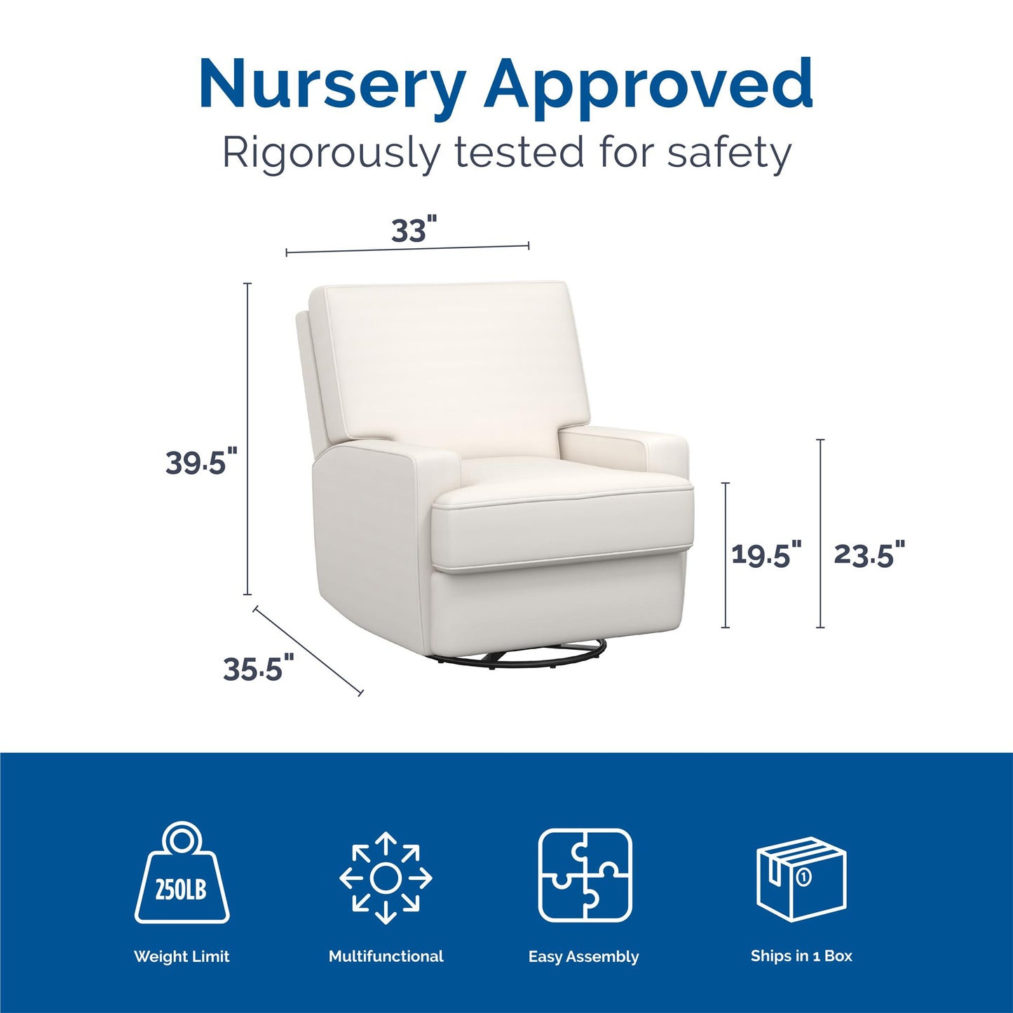 Rylan Upholstered Swivel Glider Recliner Chair with Square Back - White