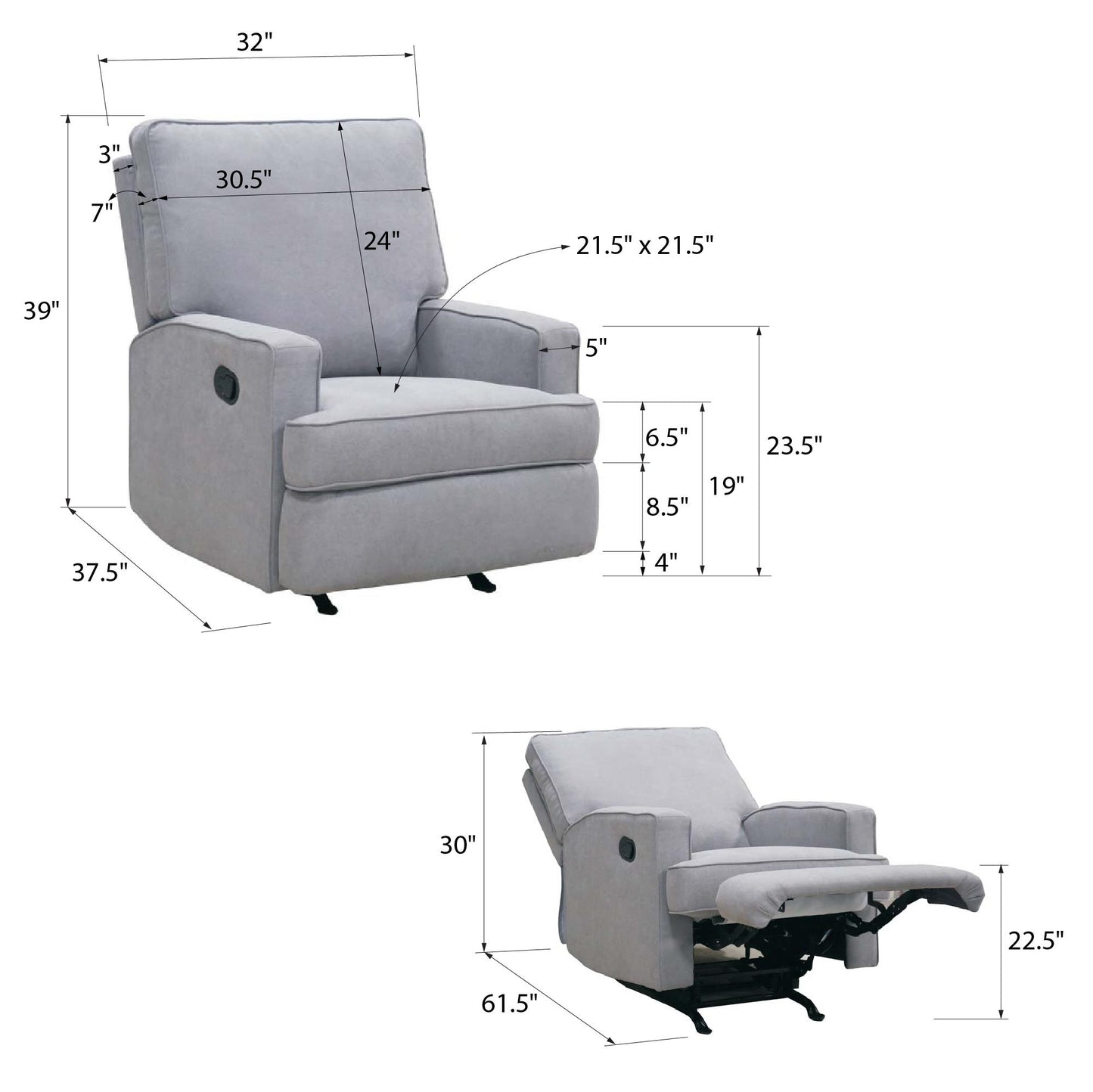 Baby Relax Salma Glider Rocker Recliner Chair, Gray Chenille - Gray