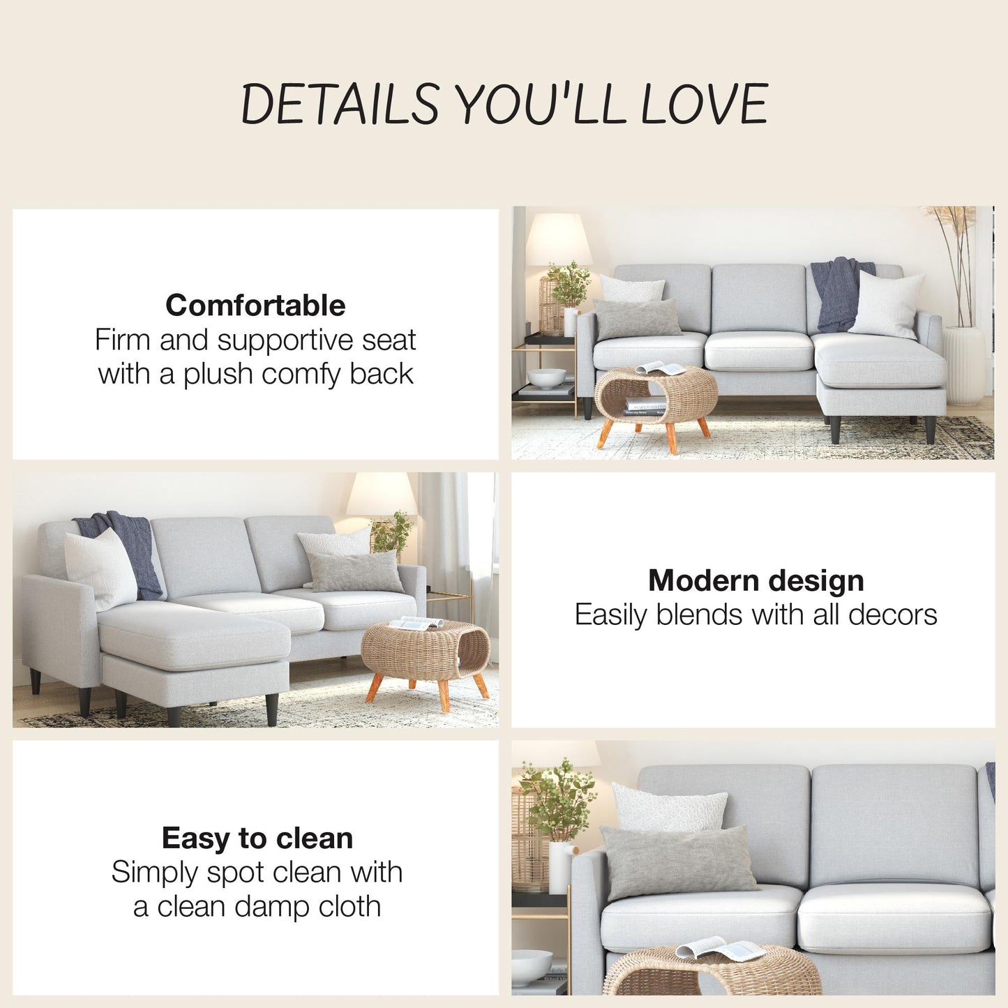 Winston Reversible Sofa Sectional - Light Gray