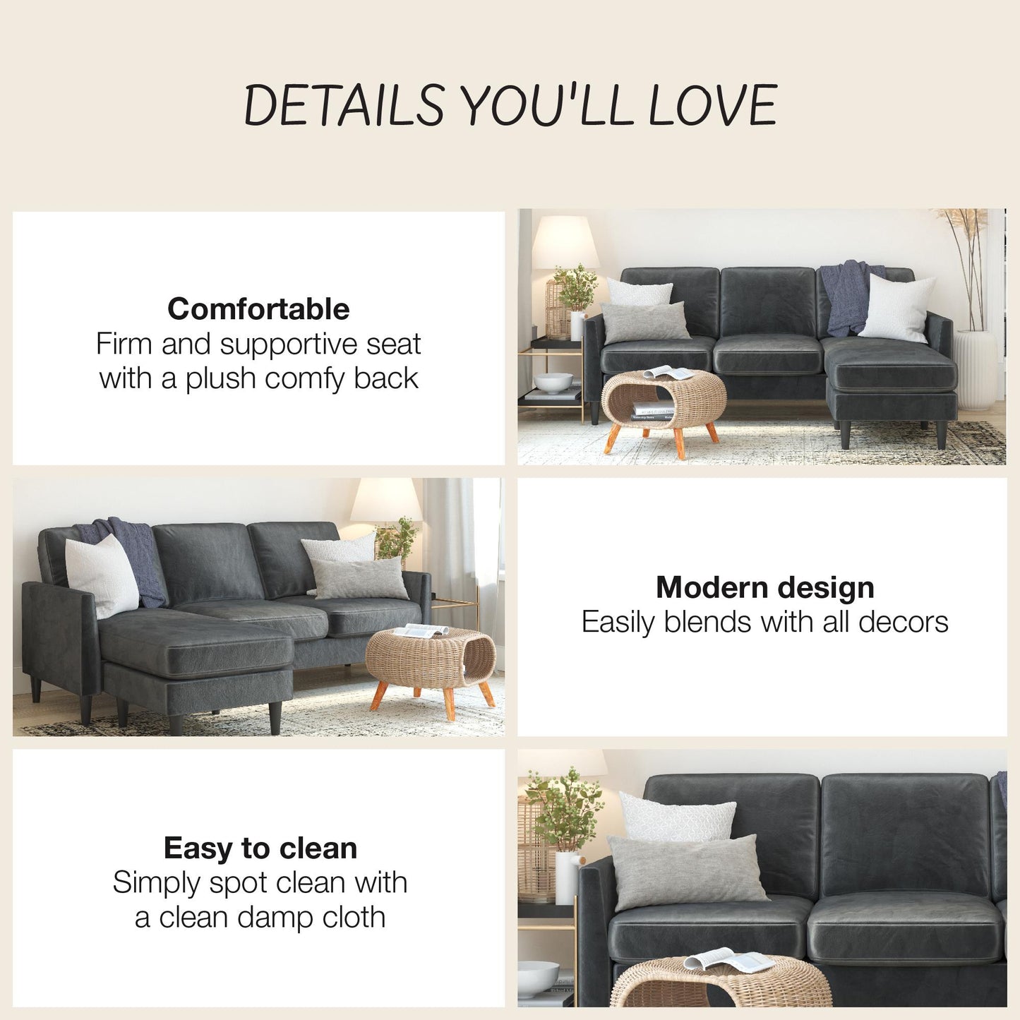Winston Reversible Sofa Sectional - Dark Gray