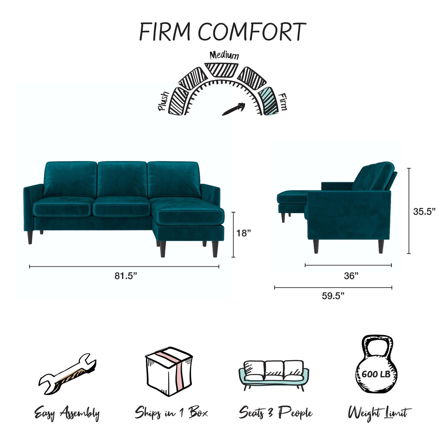Winston Reversible Sofa Sectional - Green