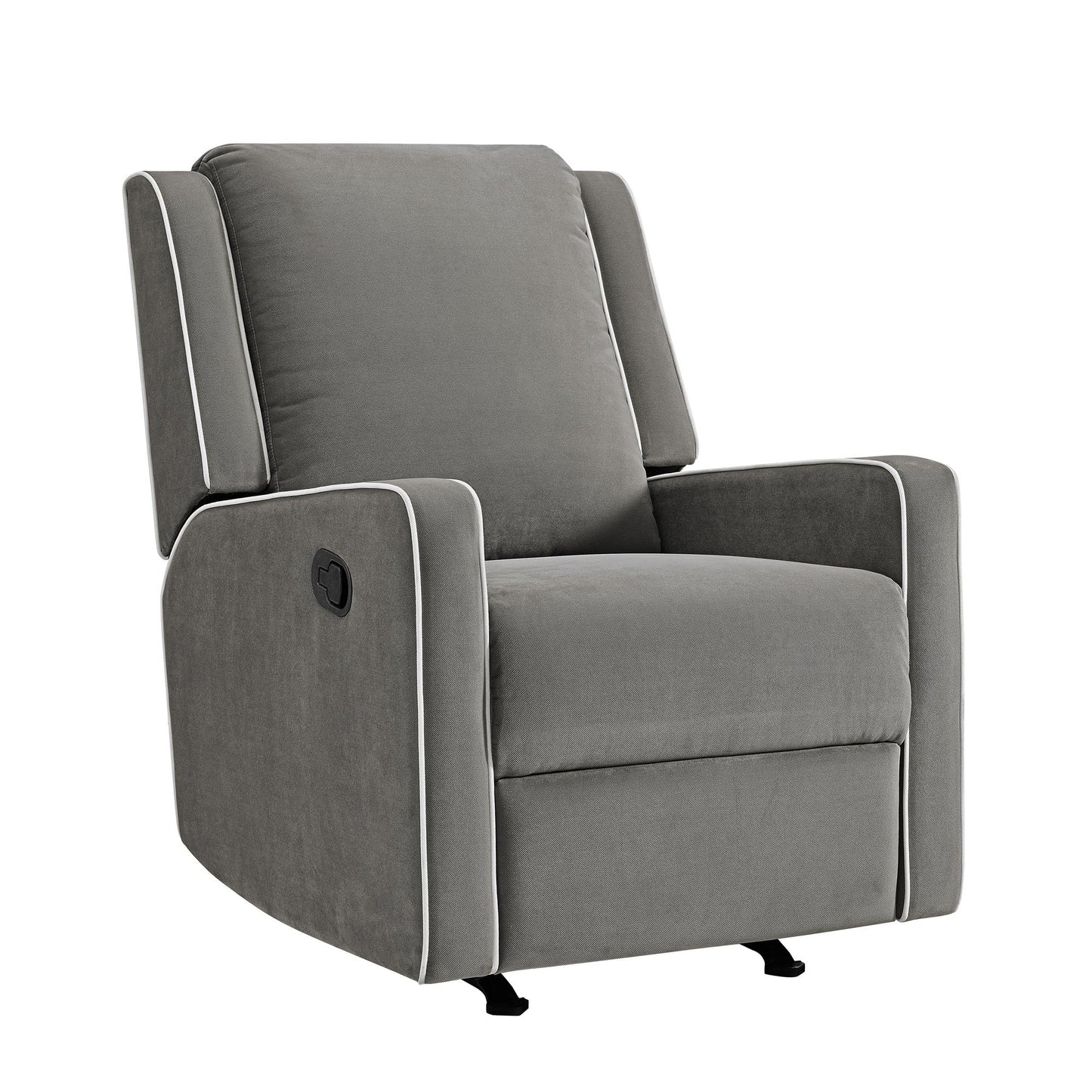 Robyn Upholstered Rocker Recliner Chair with White Trim Detail - Graphite Grey