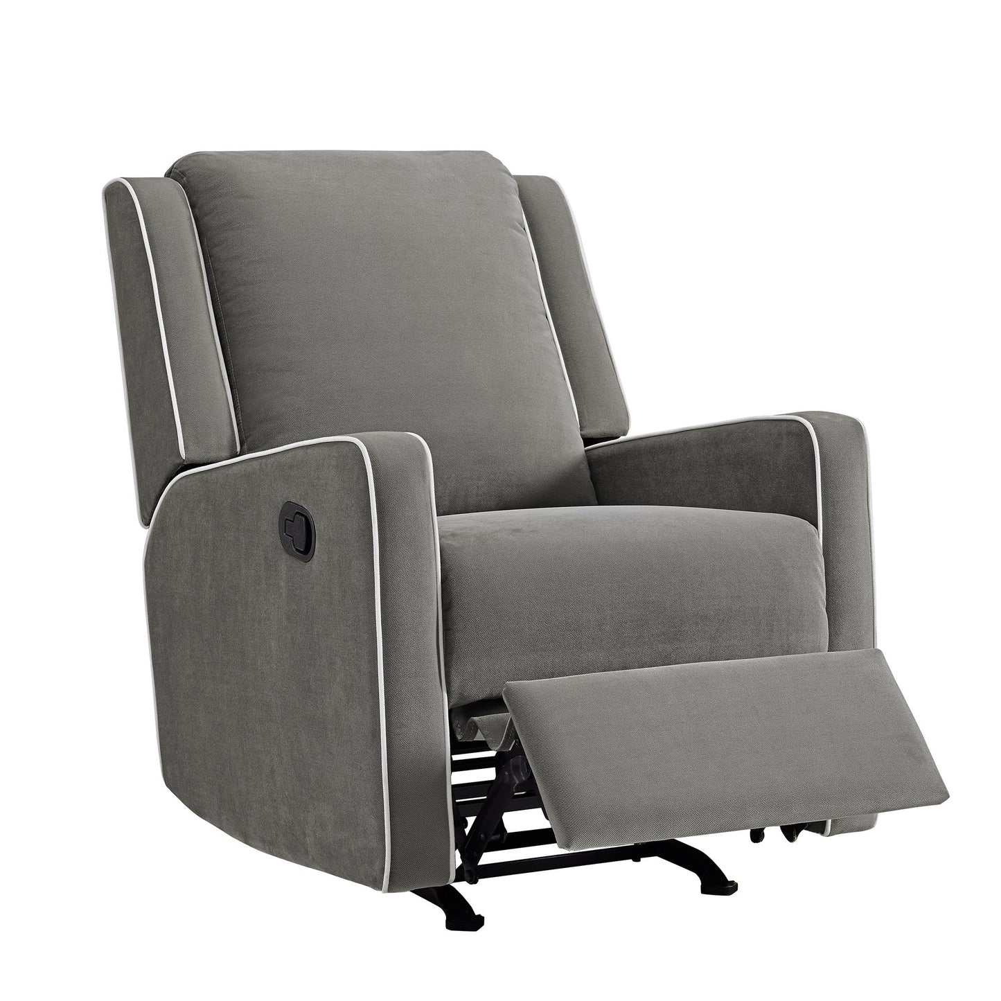 Robyn Upholstered Rocker Recliner Chair with White Trim Detail - Graphite Grey