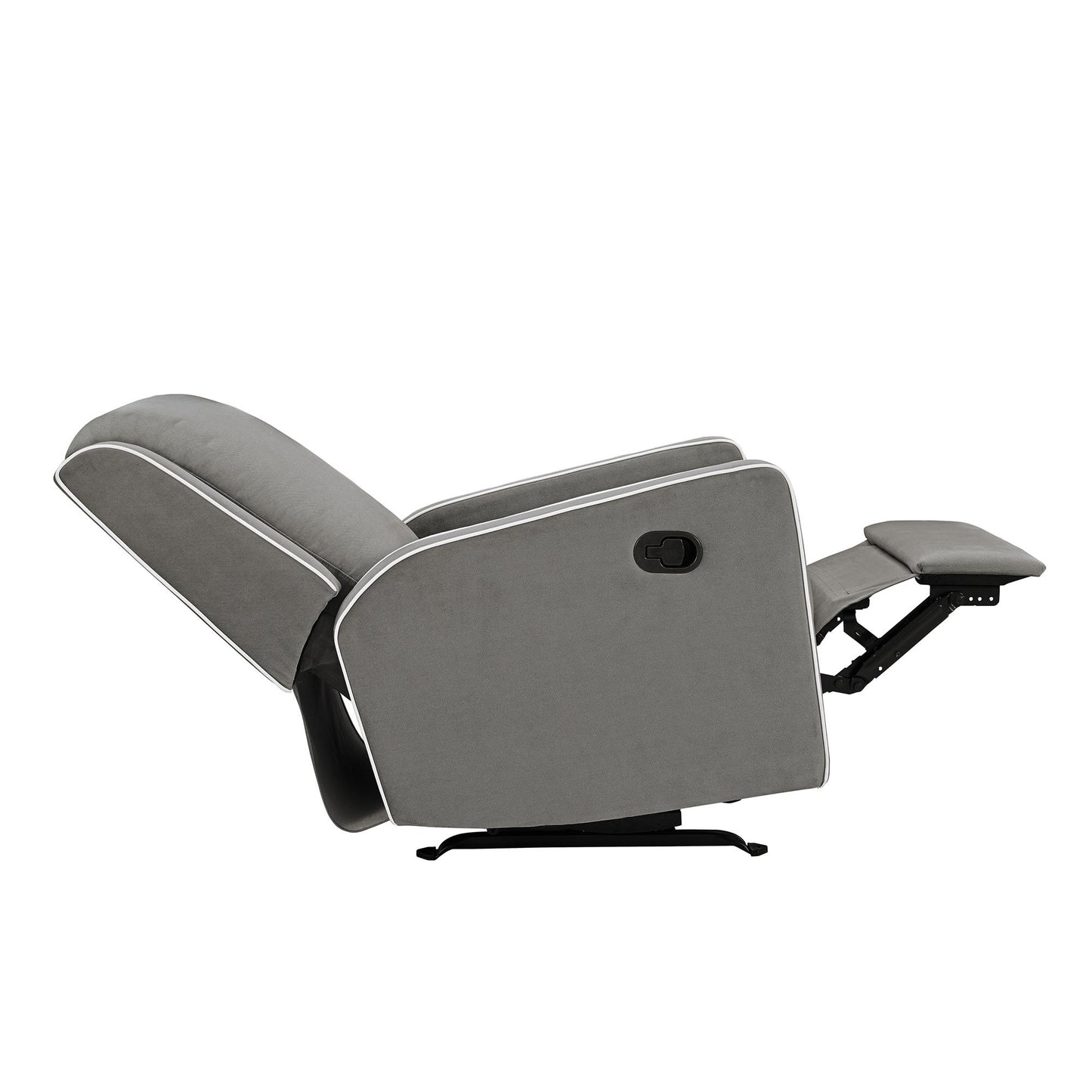 Robyn Upholstered Rocker Recliner Chair with White Trim Detail - Graphite Grey
