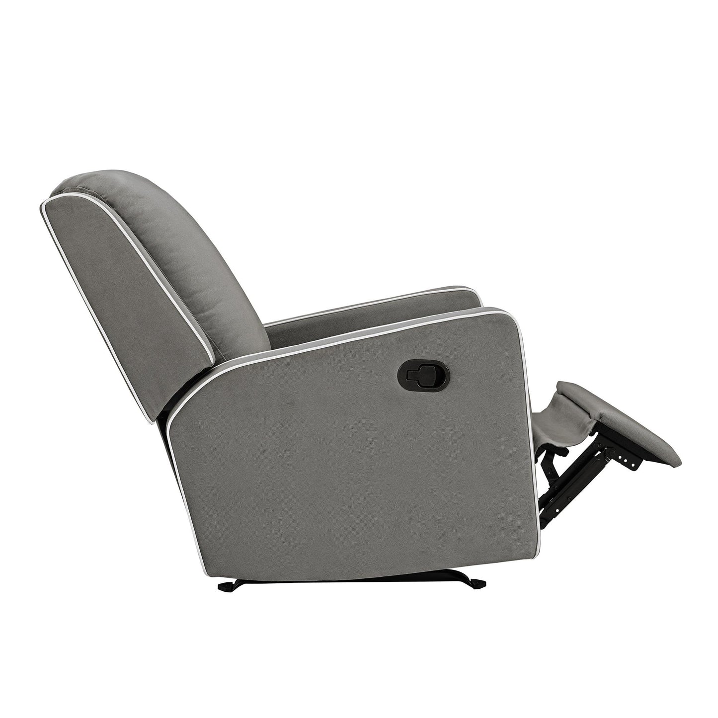 Robyn Upholstered Rocker Recliner Chair with White Trim Detail - Graphite Grey