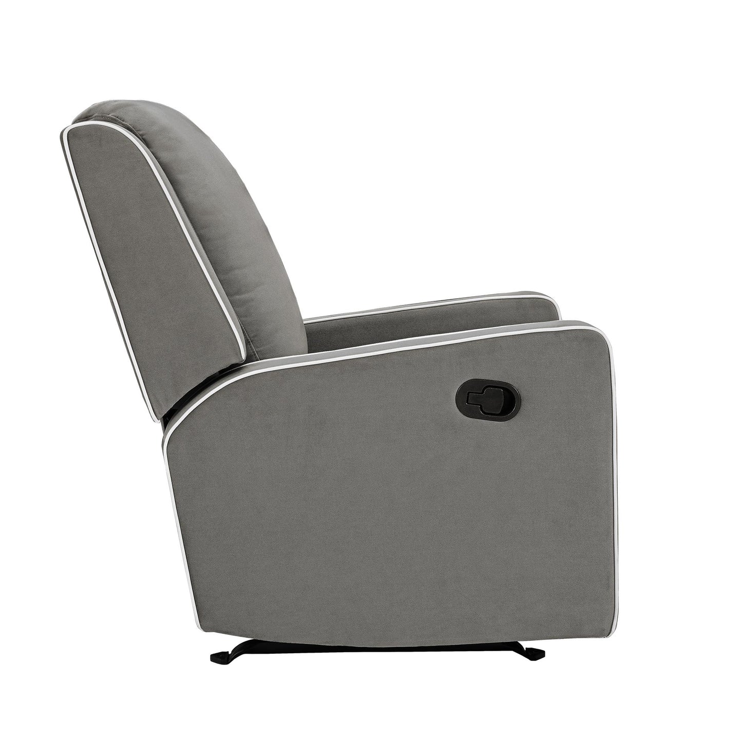 Robyn Upholstered Rocker Recliner Chair with White Trim Detail - Graphite Grey