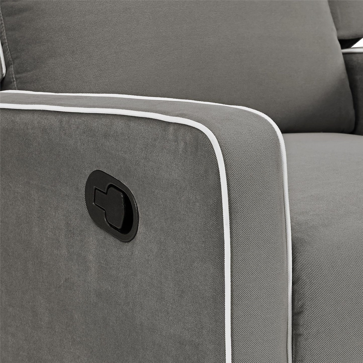 Robyn Upholstered Rocker Recliner Chair with White Trim Detail - Graphite Grey